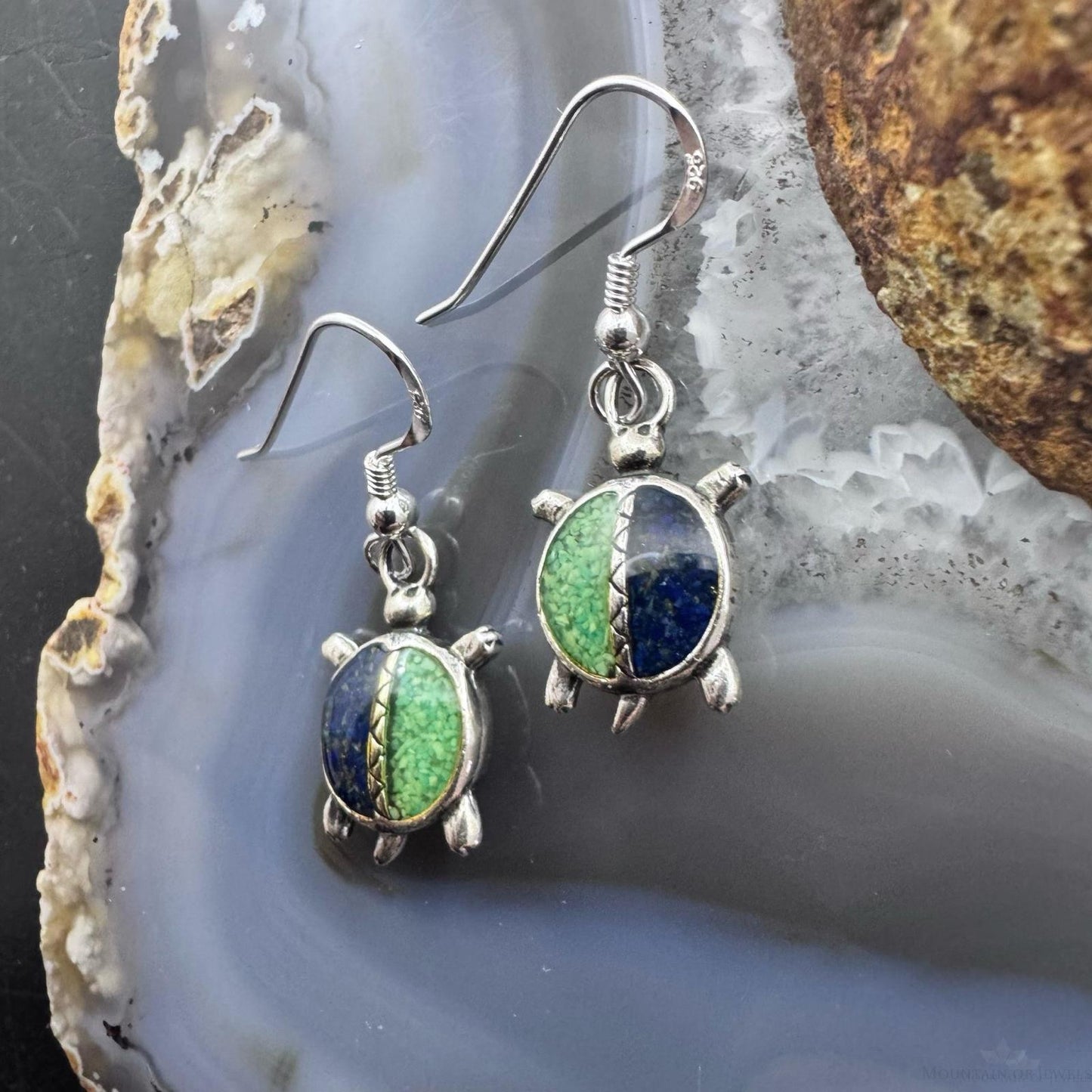 Carolyn Pollack Southwestern Style Sterling Silver Chip Inlay Turtle Dangle Earrings For Women