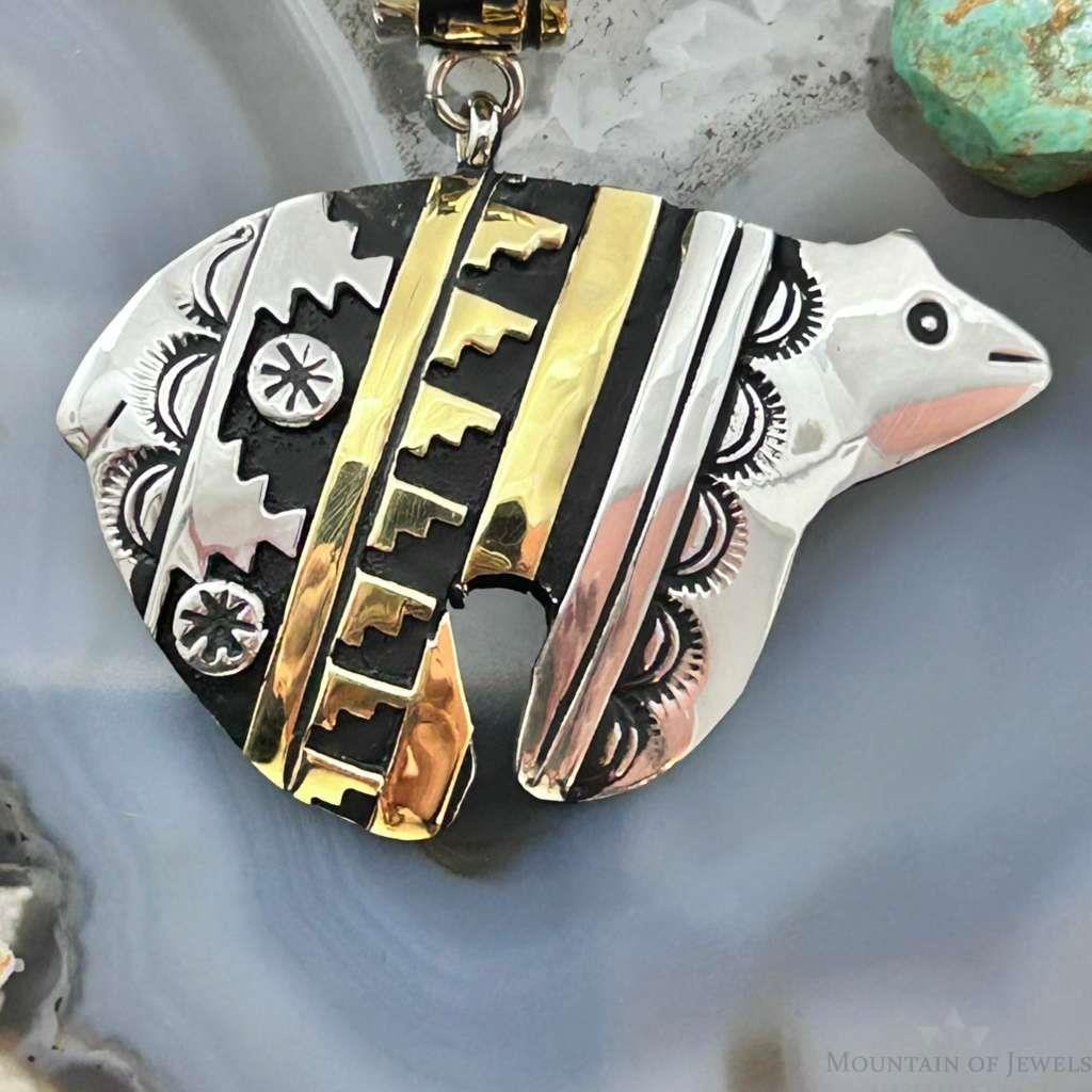Tommy & Rosita Singer Native American Sterling Silver & GF Overlay Unisex Bear Pendant