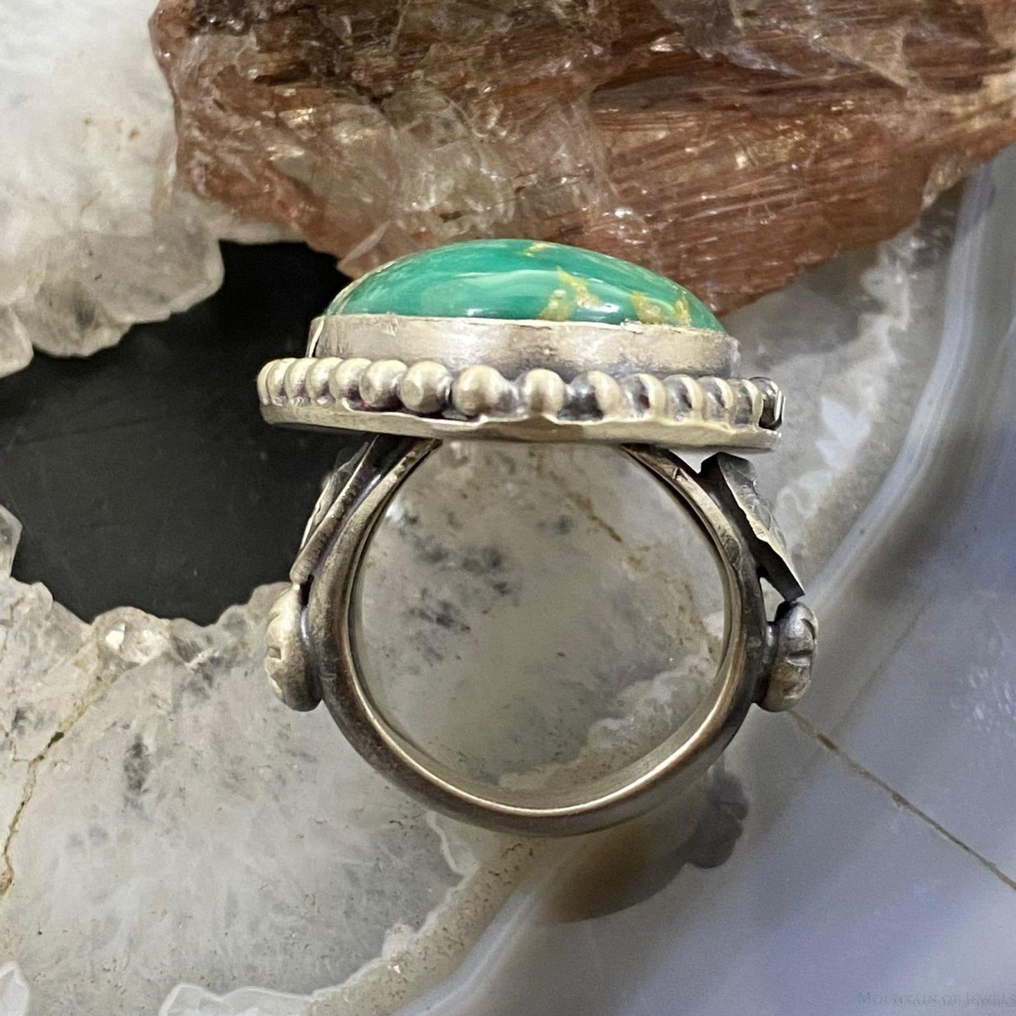 Native American Sterling Silver Turquoise Decorated Ring Size 8 For Women
