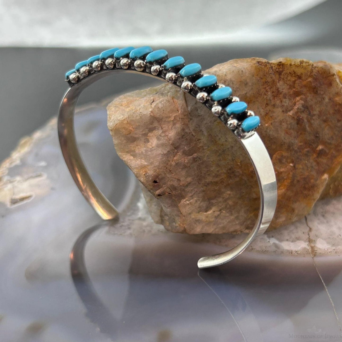 Veronica Martza Native Americn Sterling Silver Needlepoint Turquoise Bracelet For Women