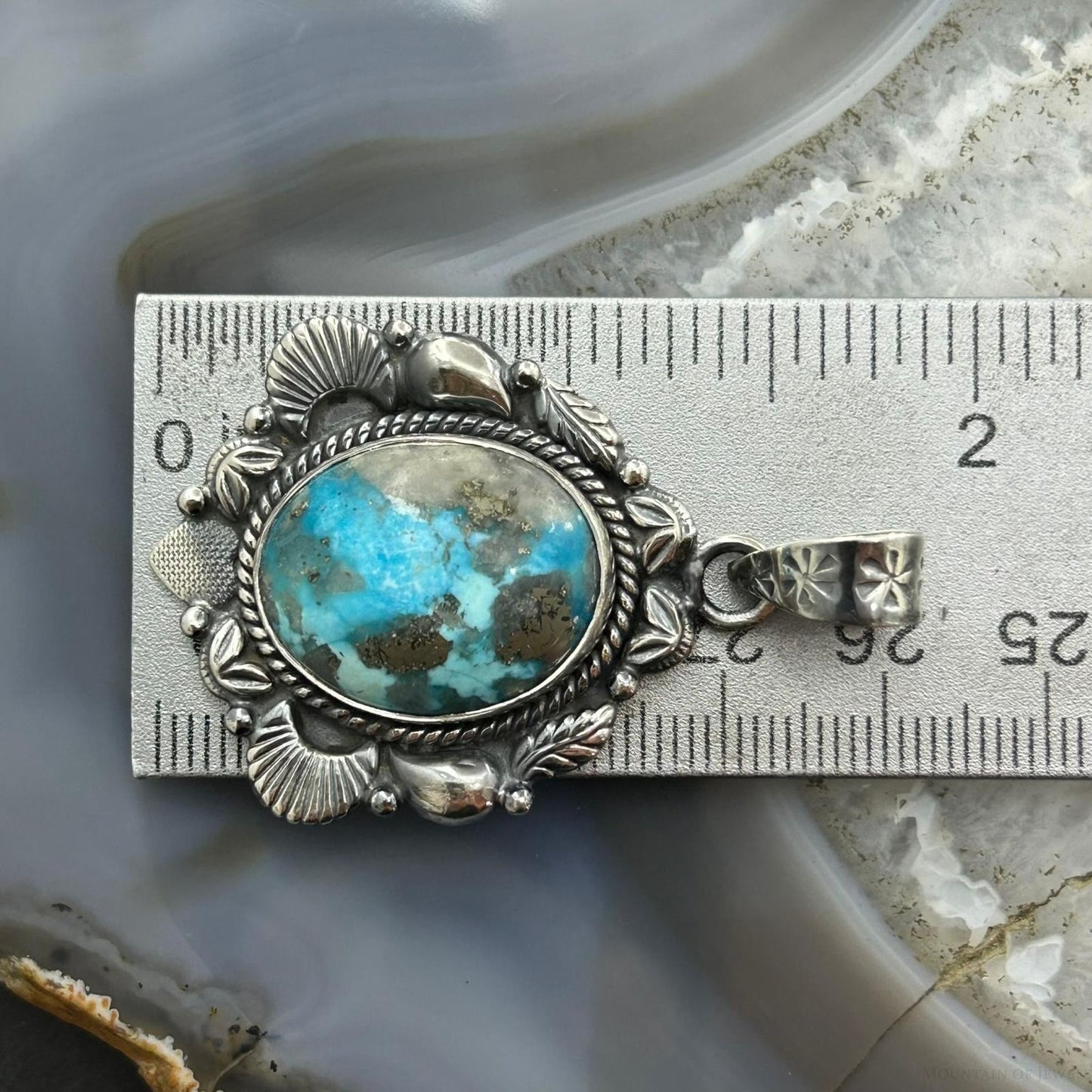 Sterling Silver Southwestern Style Oval Turquoise Decorated Pendant For Women #6