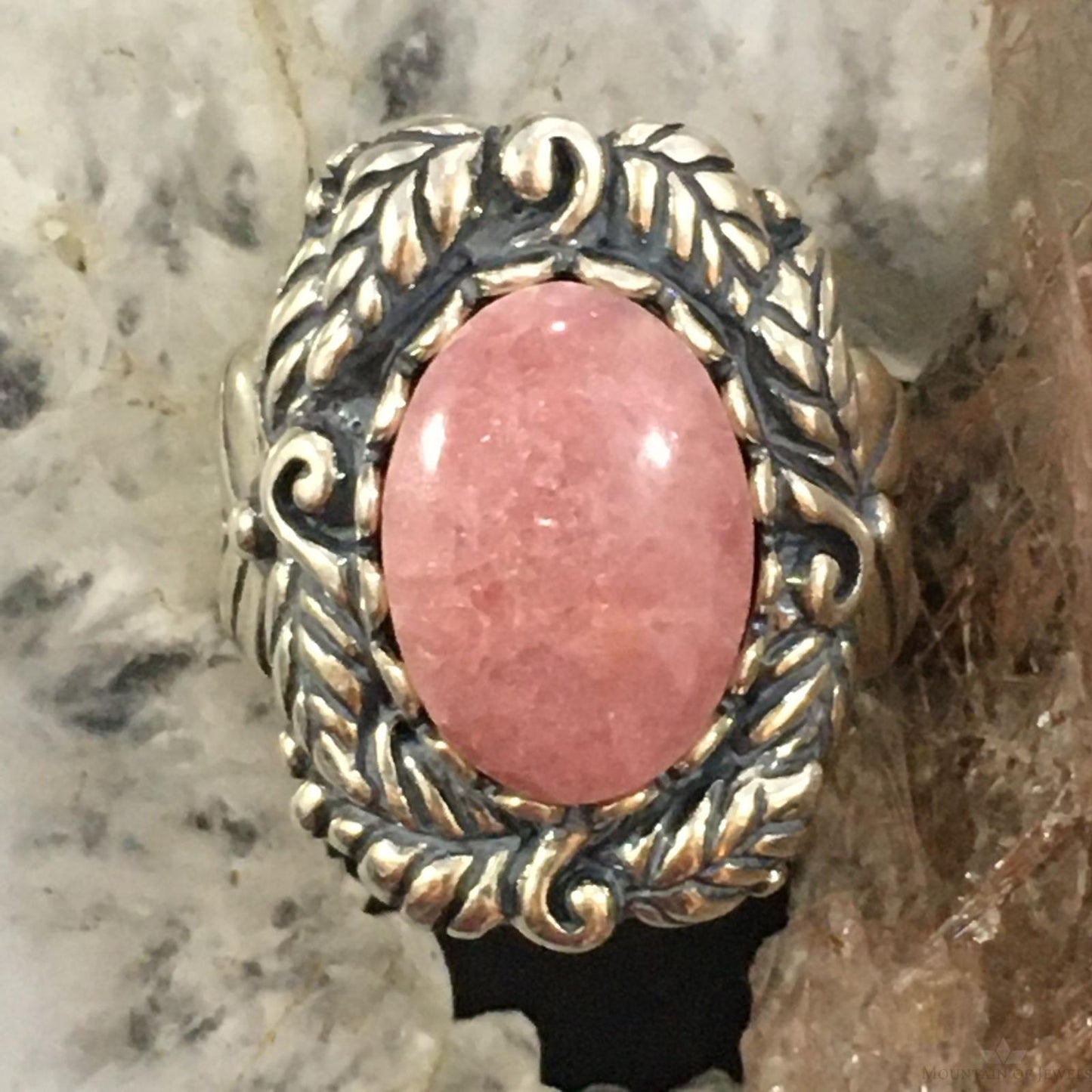 Carolyn Pollack Vintage Sterling Silver Oval Rhodonite Decorated Ring For Women