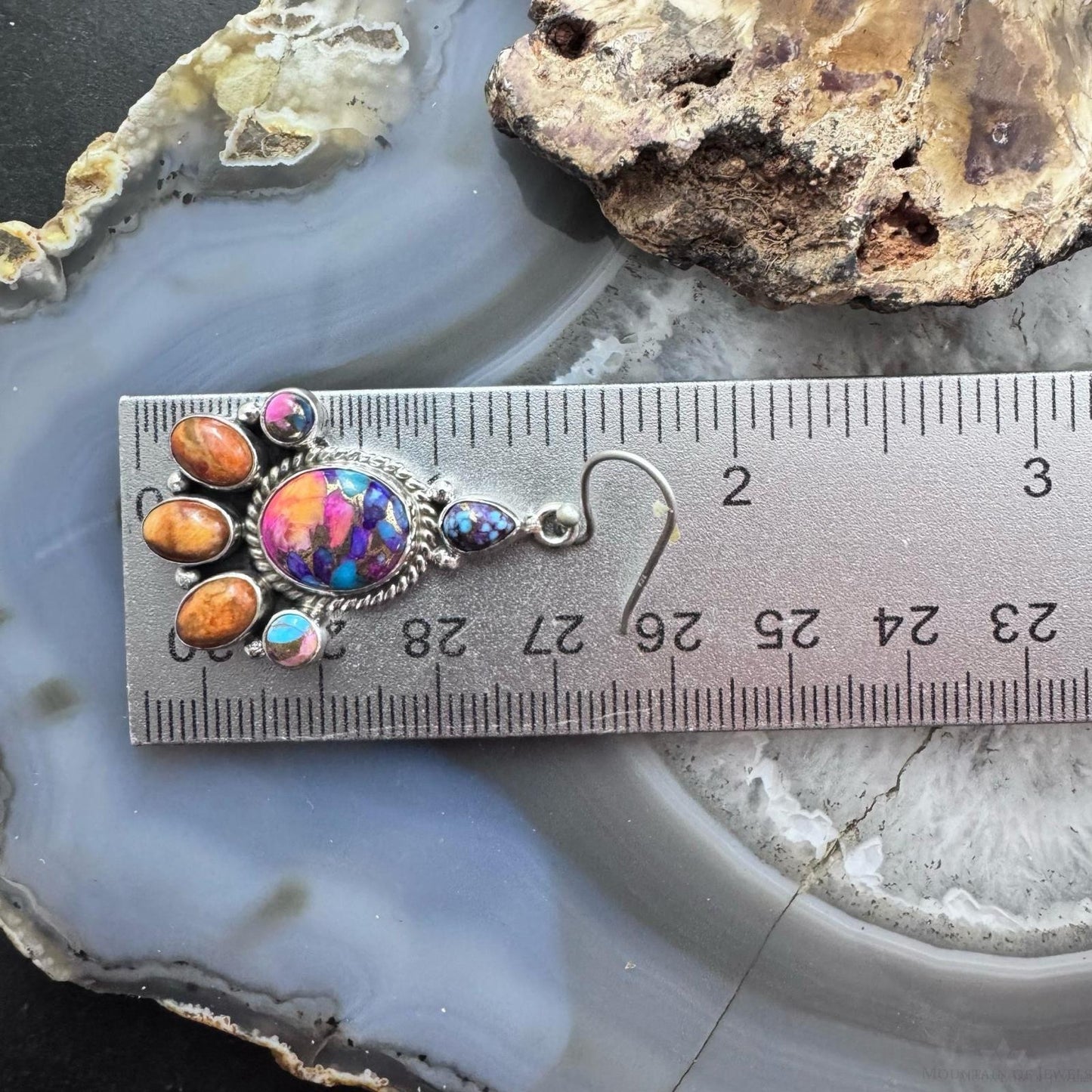 Sterling Silver Southwestern Style Multistone Cluster Dangle Earrings For Women #20