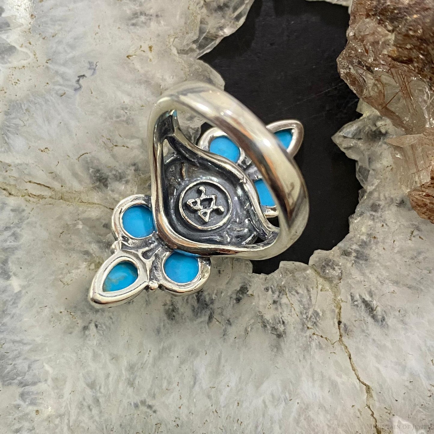 Carolyn Pollack Southwestern Style Sterling Silver Sleeping Beauty Turquoise Decorated Cluster Ring For Women