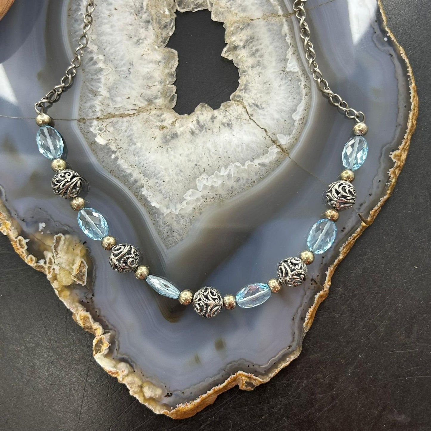 Carolyn Pollack Southwestern Style Sterling Silver Bead and Blue Topaz Necklace For Women