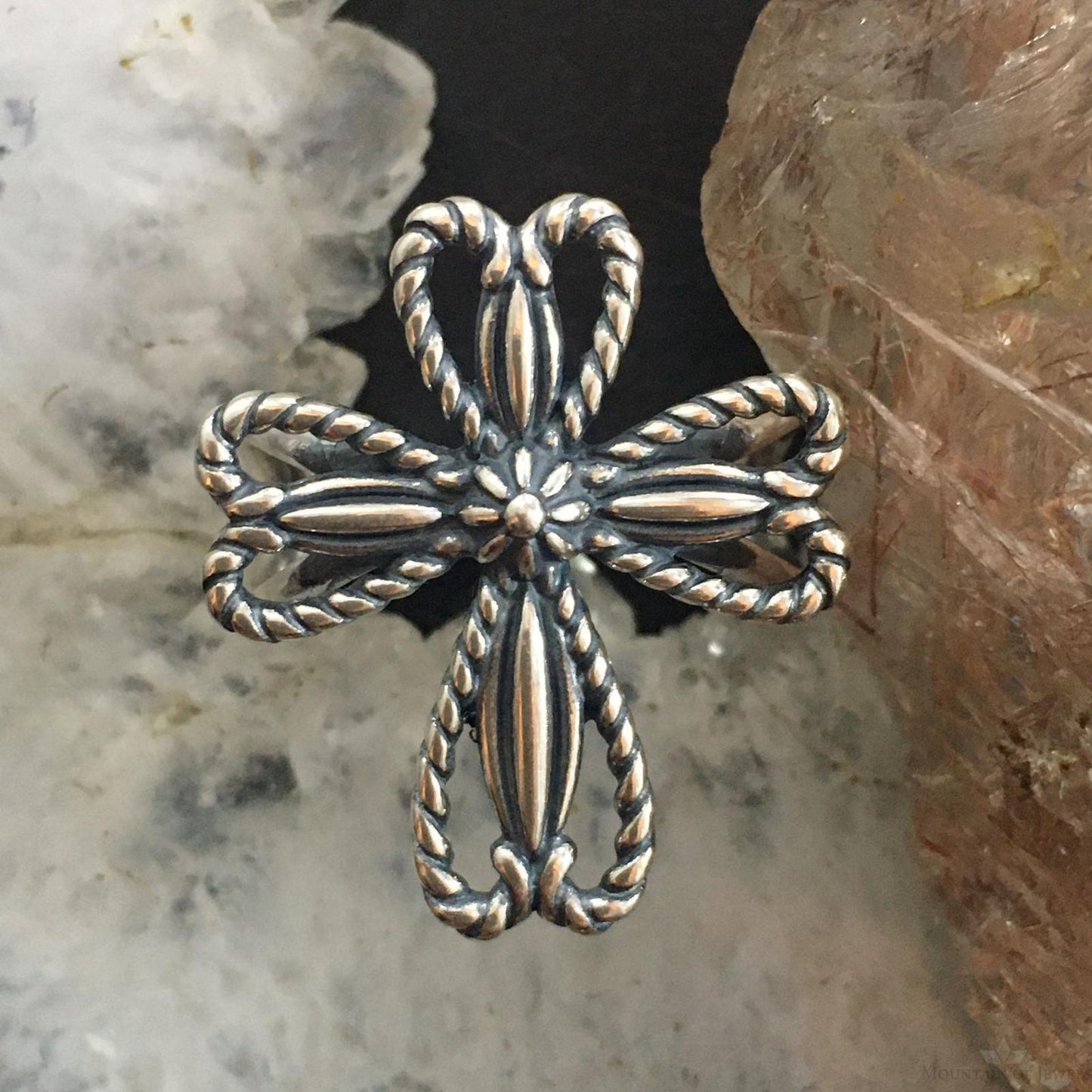 Carolyn Pollack Southwestern Style Sterling Silver Rope Cross Ring For Women