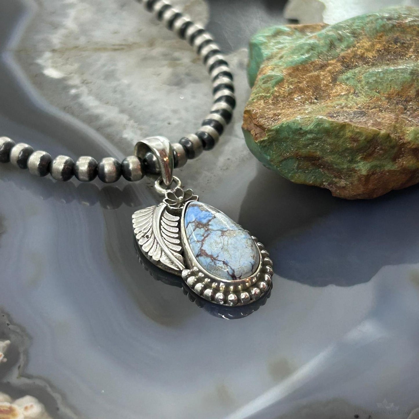 Sterling Silver Southwestern Style Teardrop Golden Hill Turquoise Leaves Pendant For Women #1