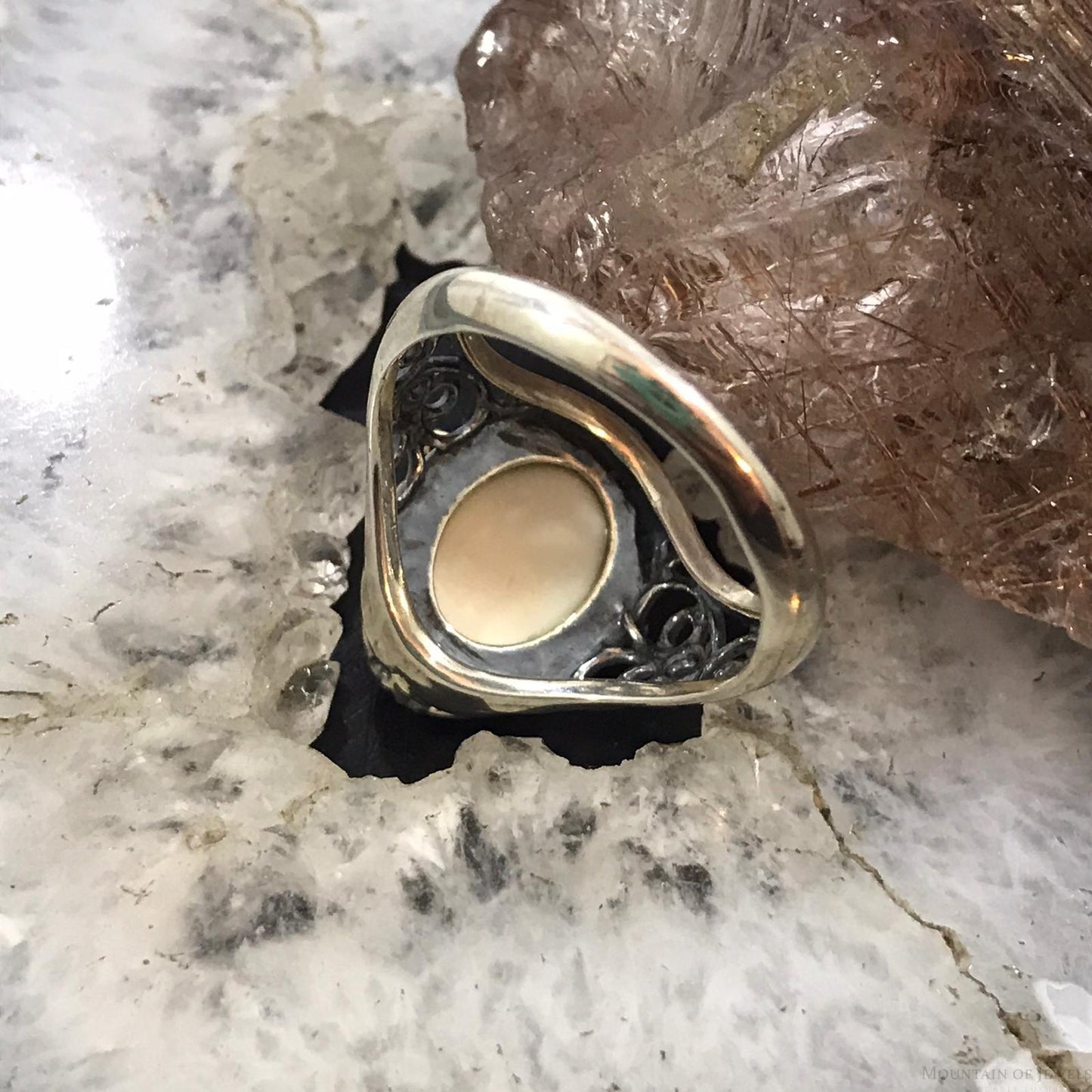 Carolyn Pollack Sterling Silver Oval White Jasper Decorated Cross Ring For Women