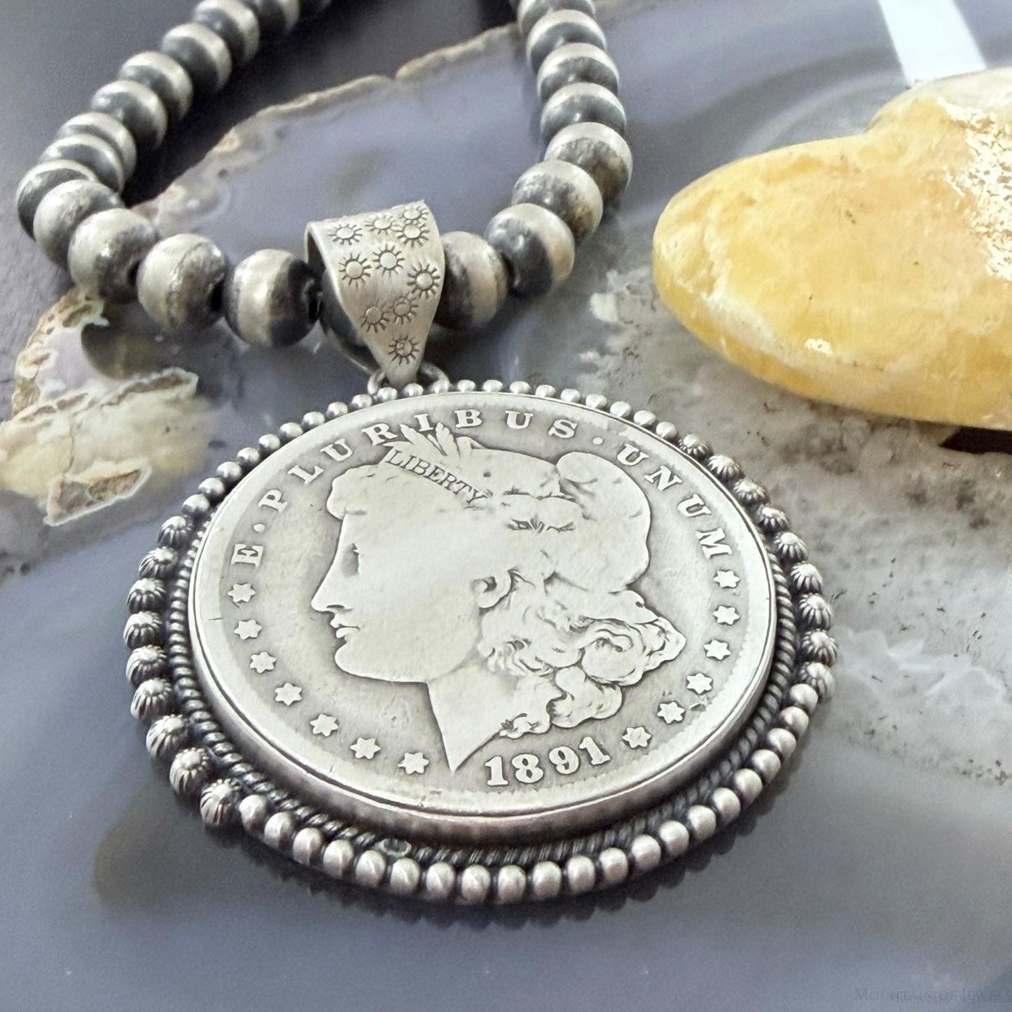 Genuine 90% Silver 1891 US Morgan Dollar Decorated Unisex Pendant