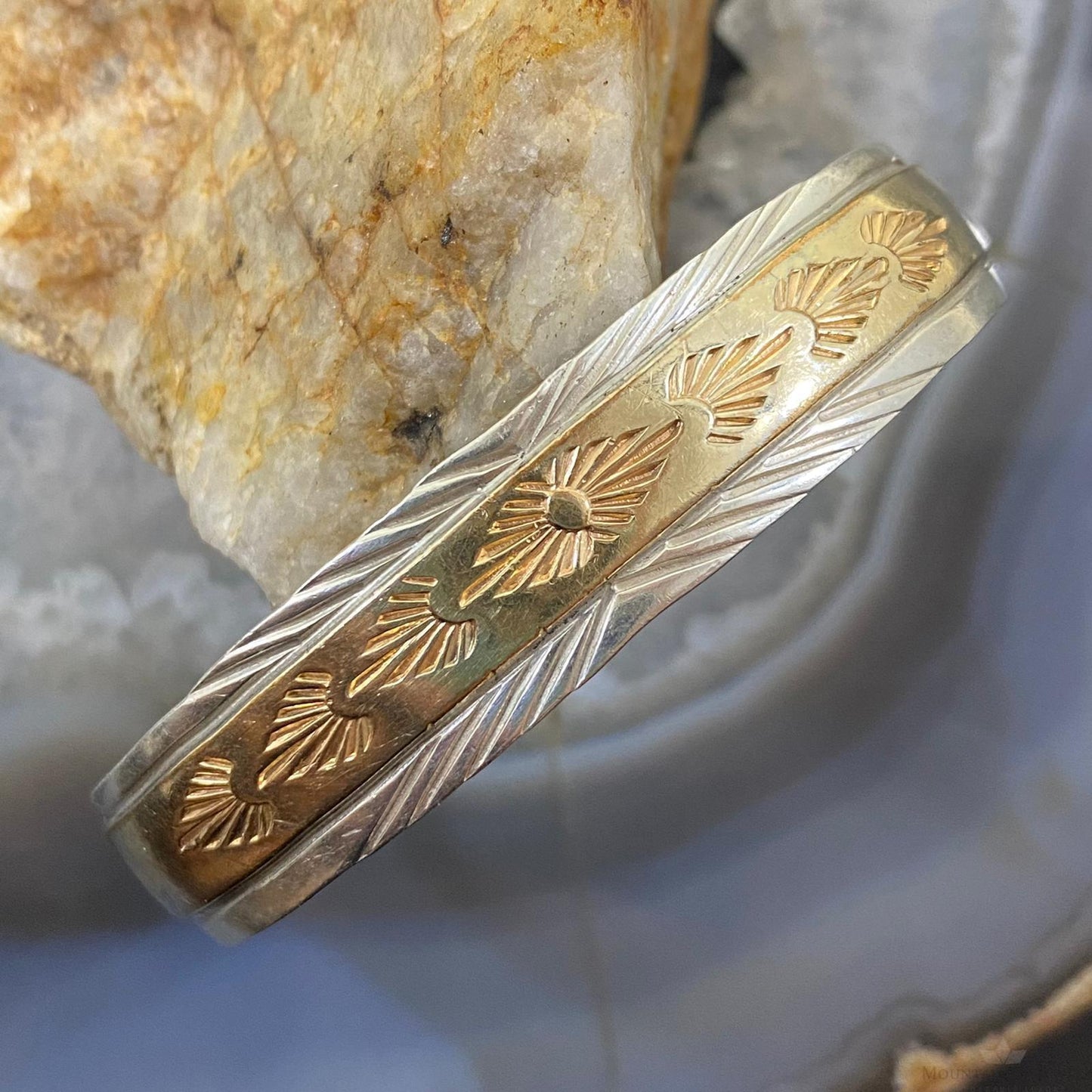 Native American Sterling Silver & 12K GF Stamped Stackable Bracelet For Women