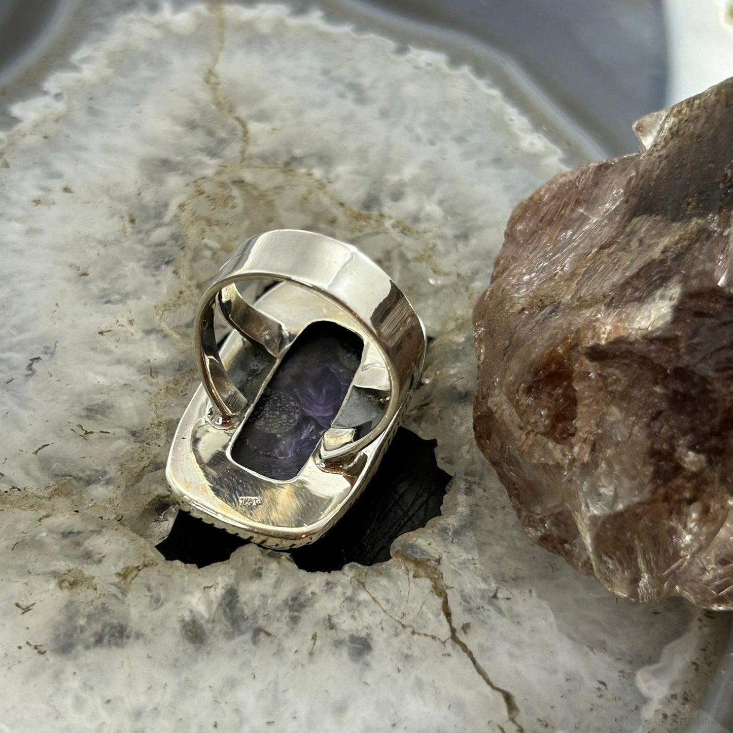 Sterling Silver Southwestern Style Rectangle Charoite Ring Size 6.25 For Women
