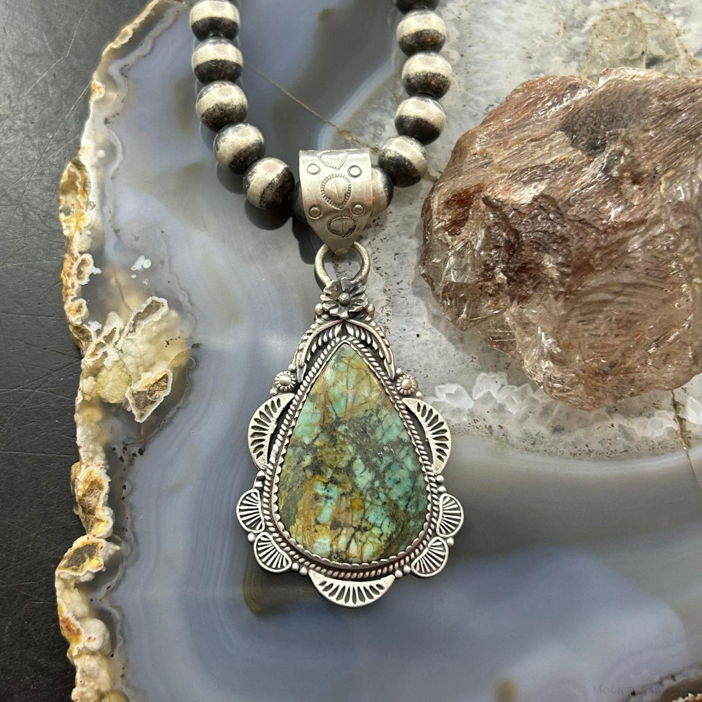 Sterling Silver Southwestern Style Teardrop Turquoise Pendant For Women