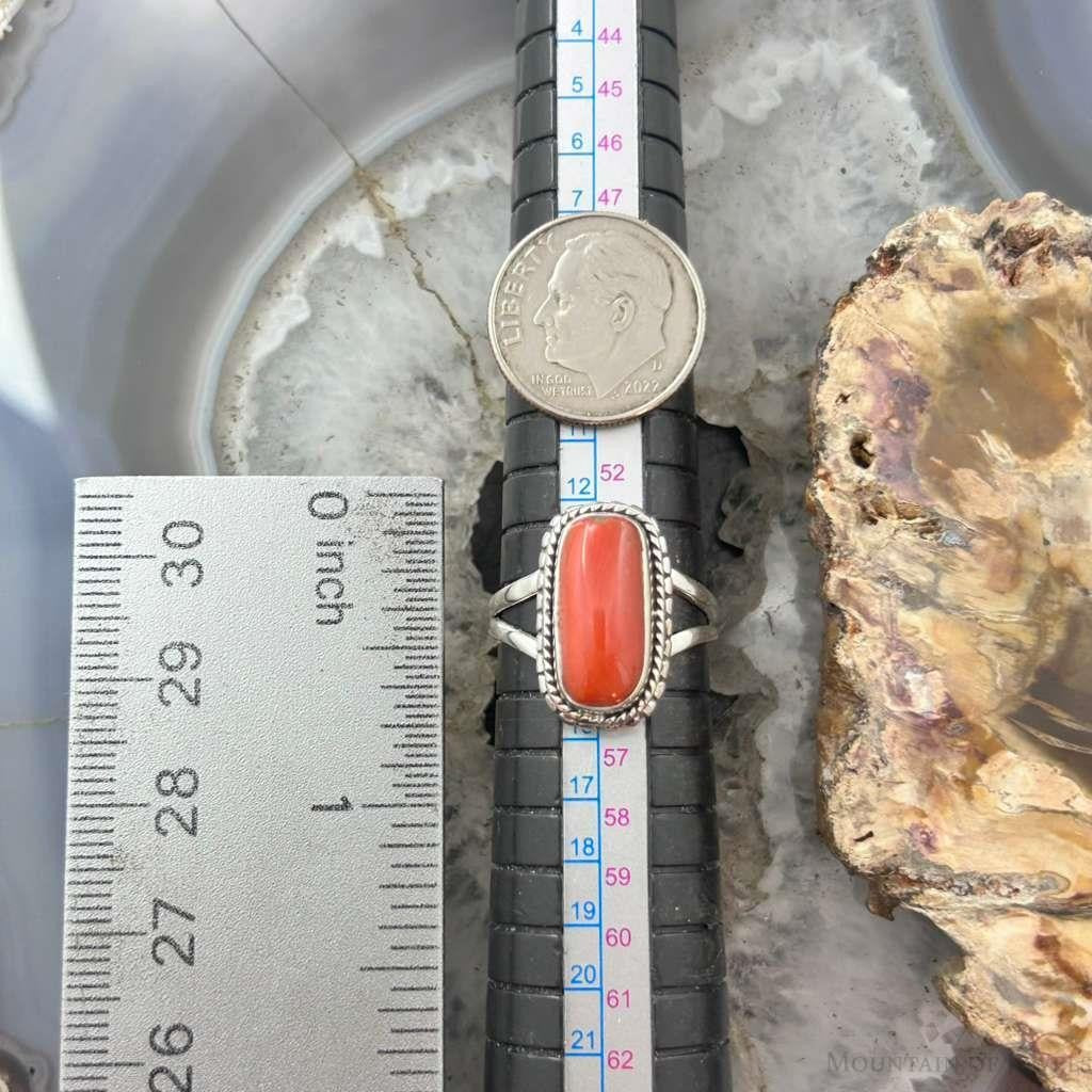 Sterling Silver Southwestern Style Coral Ring Size 7 For Women