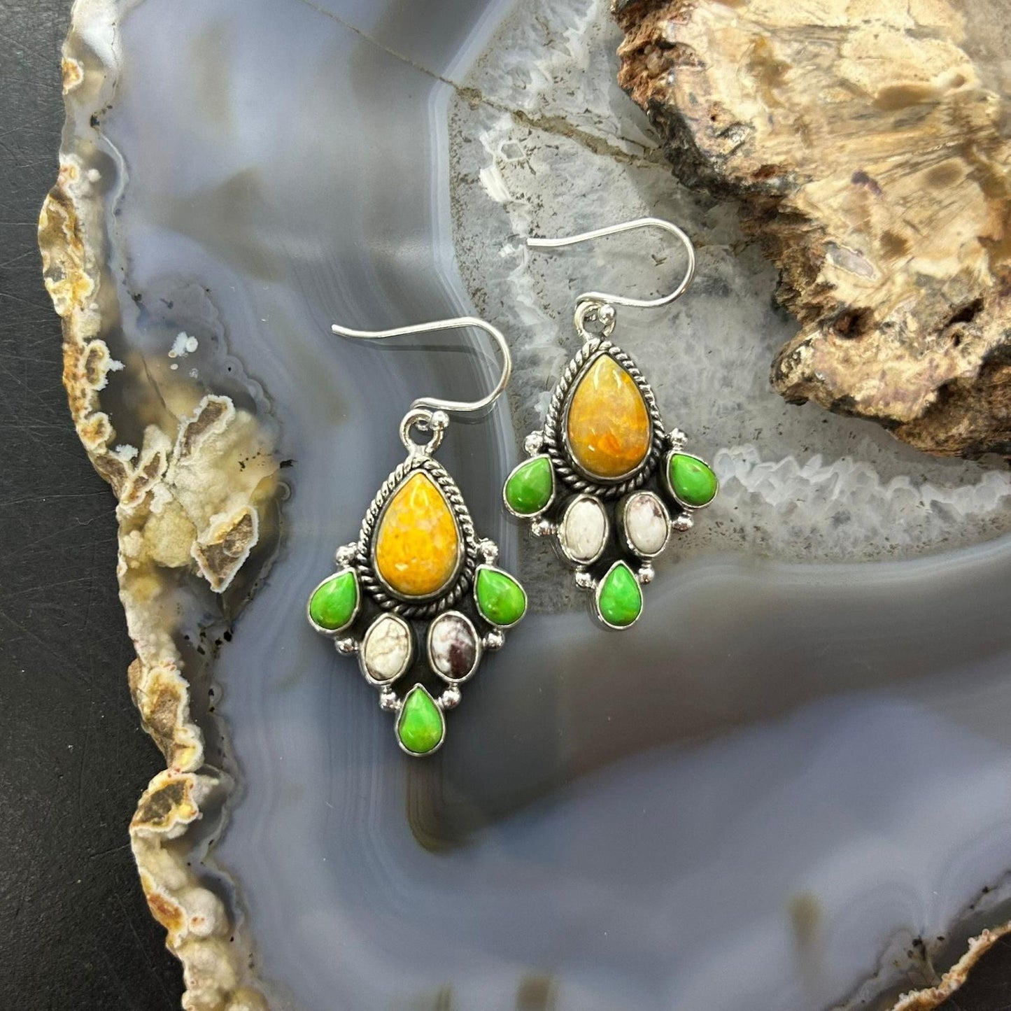 Sterling Silver Southwestern Style Multistone Dangle Earrings For Women #5