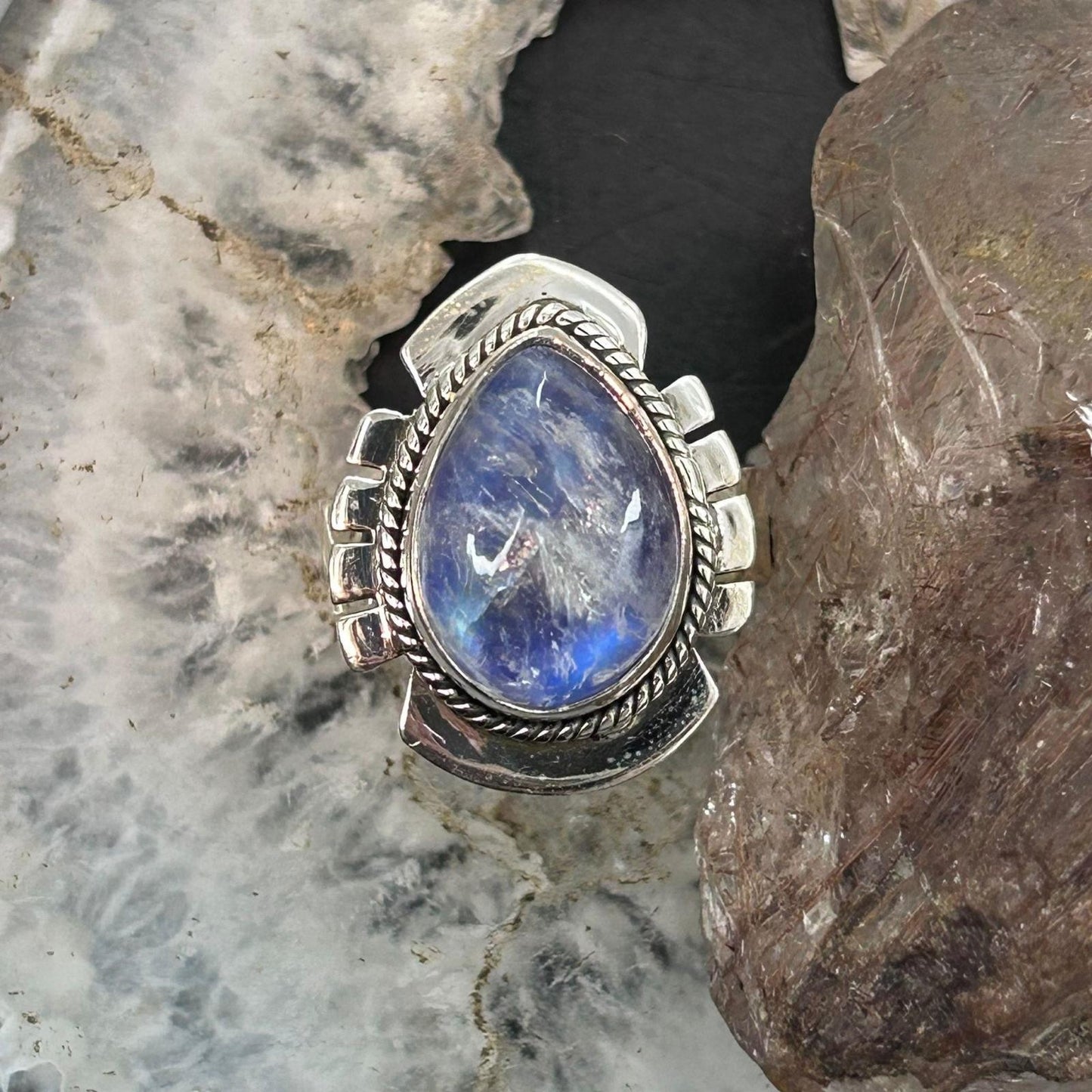 Sterling Silver Southwestern Style Teardrop Purple Rain Ring Size 8.5 For Women