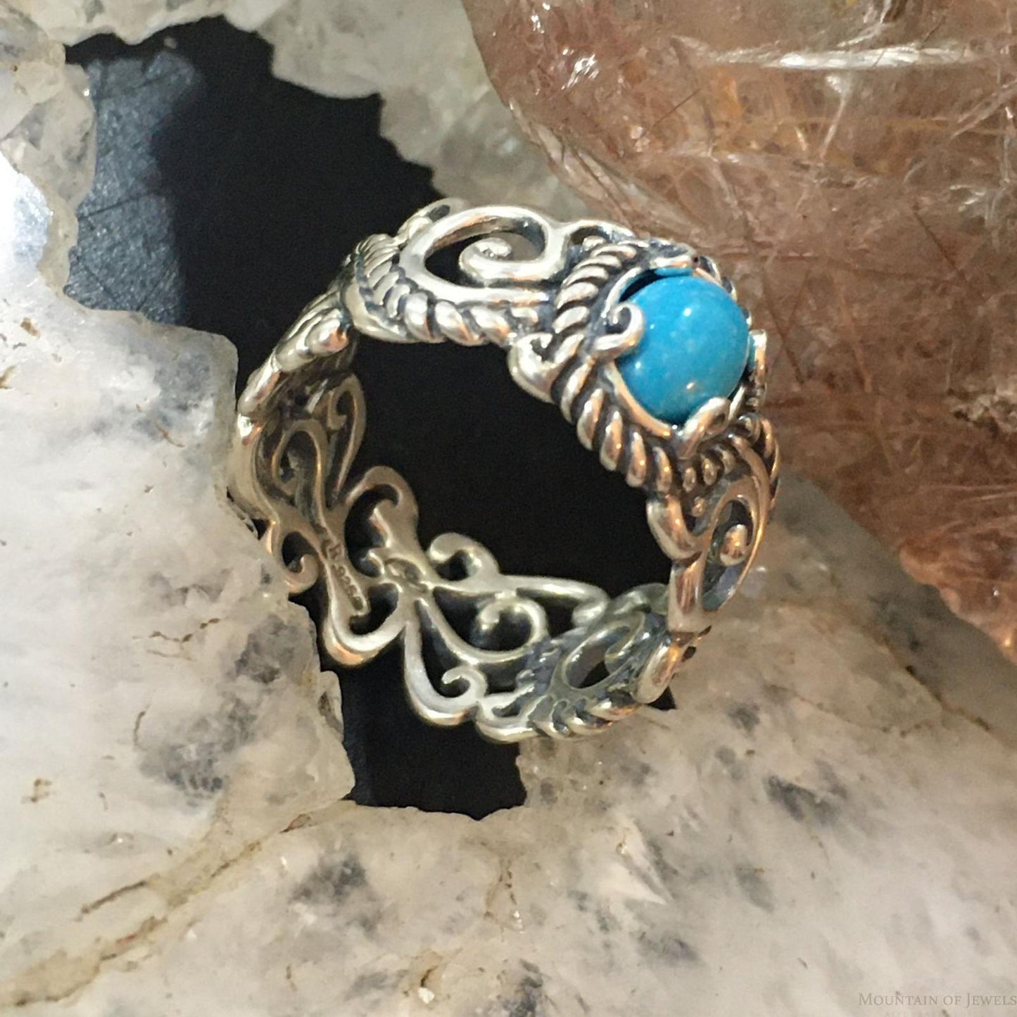 Carolyn Pollack Sterling Silver Oval Sleeping Beauty Turquoise Decorated Ring For Women
