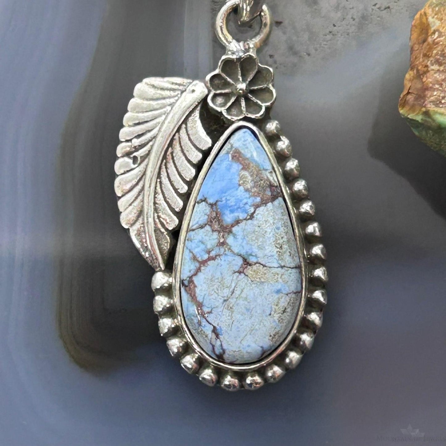 Sterling Silver Southwestern Style Teardrop Golden Hill Turquoise Leaves Pendant For Women #1