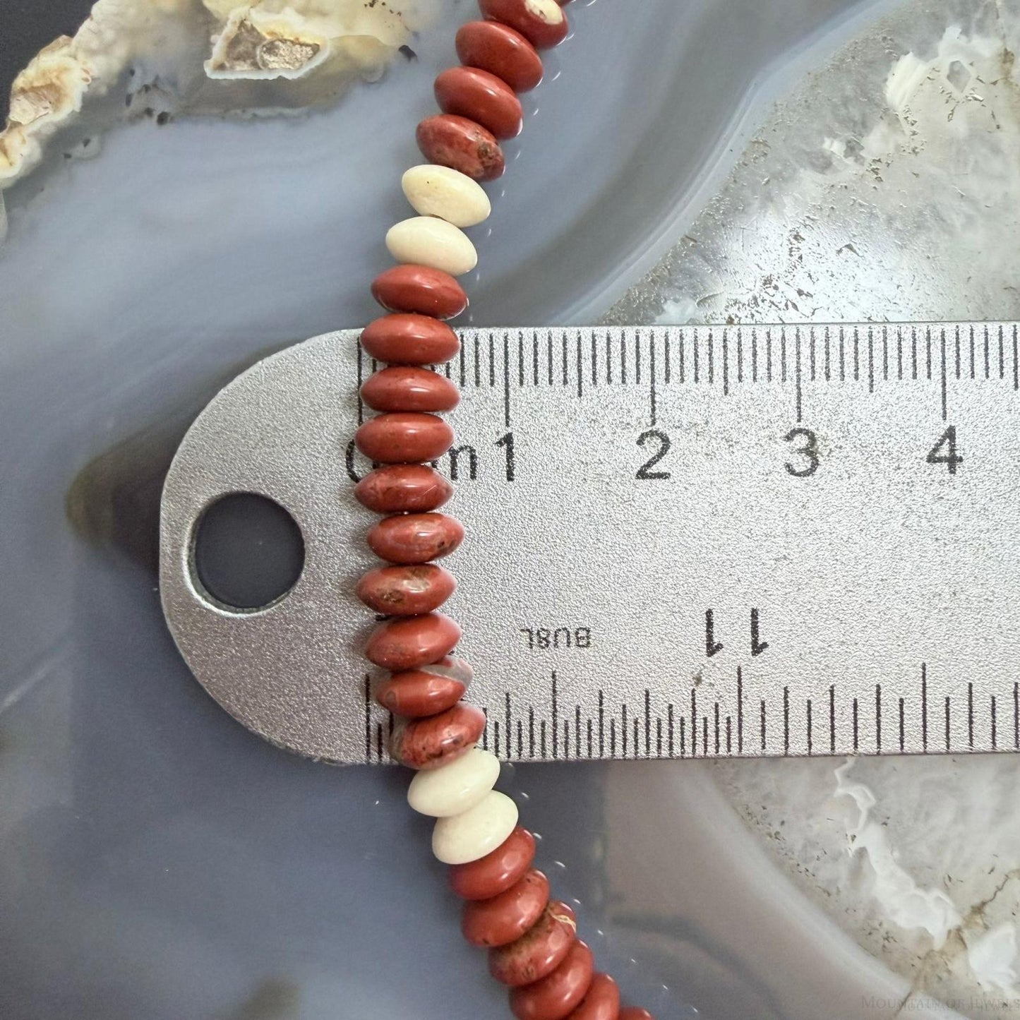 Sterling Silver Southwestern Style Red Jasper &Petrified Wood Beads Saucer 18" Necklace