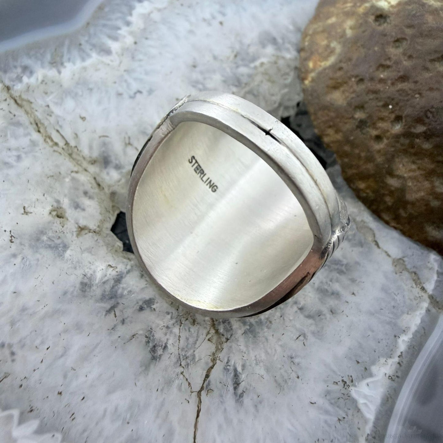 Native American Sterling Silver Oval Kingman Turquoise Shield Ring Size 11.25 For Men