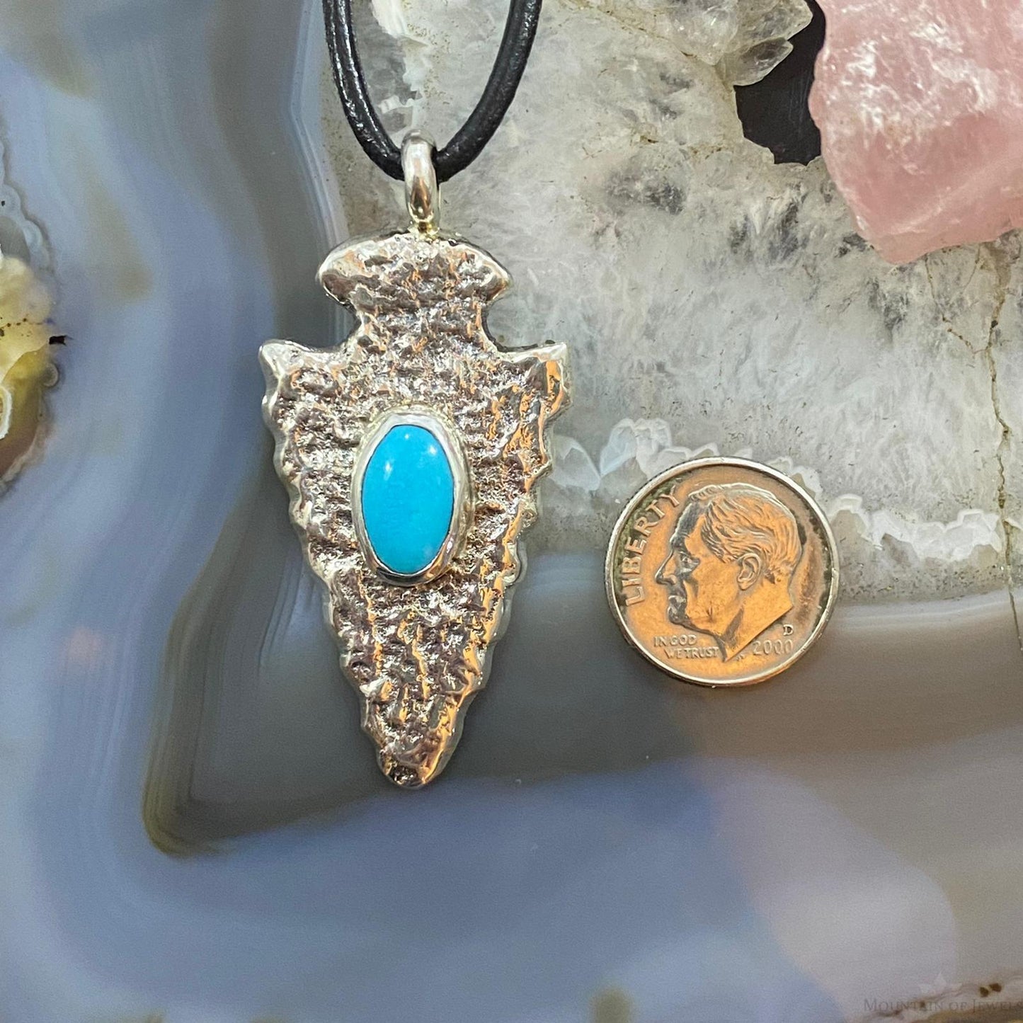 Gary Custer Navajo Sterling Silver Tufa Cast Turquoise Arrowhead Uni Pendant #3