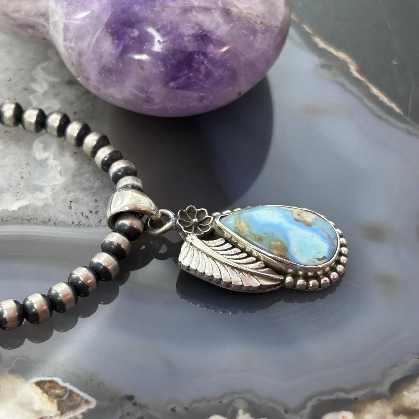 Sterling Silver Southwestern Style Teardrop Golden Hill Turquoise Leaves Pendant For Women #3