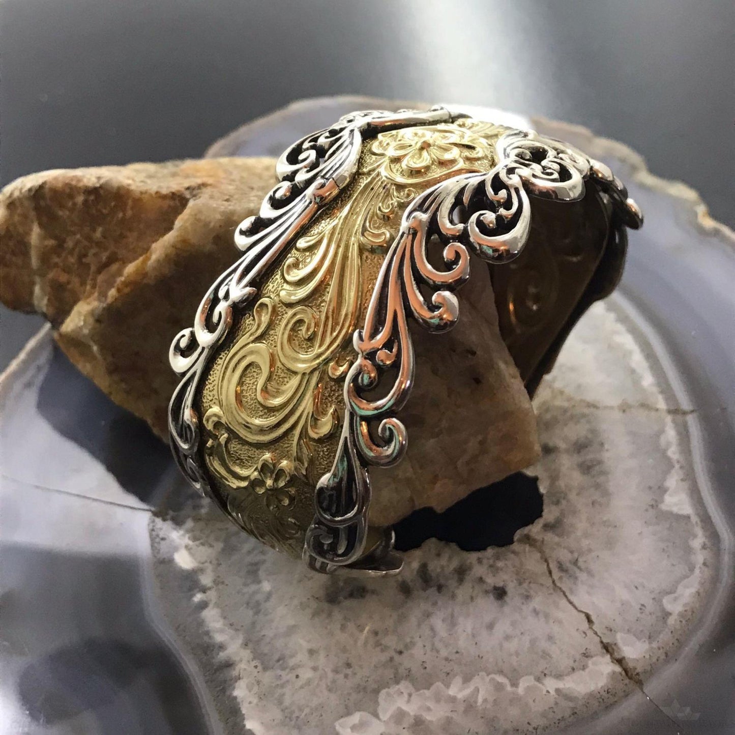 Carolyn Pollack Sterling Silver & Brass Decorated Engraved Bracelet For Women