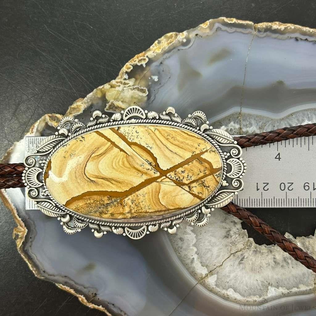 Sterling Silver Southwestern Style Oval Picture Jasper Decorated Bolo Tie For Men