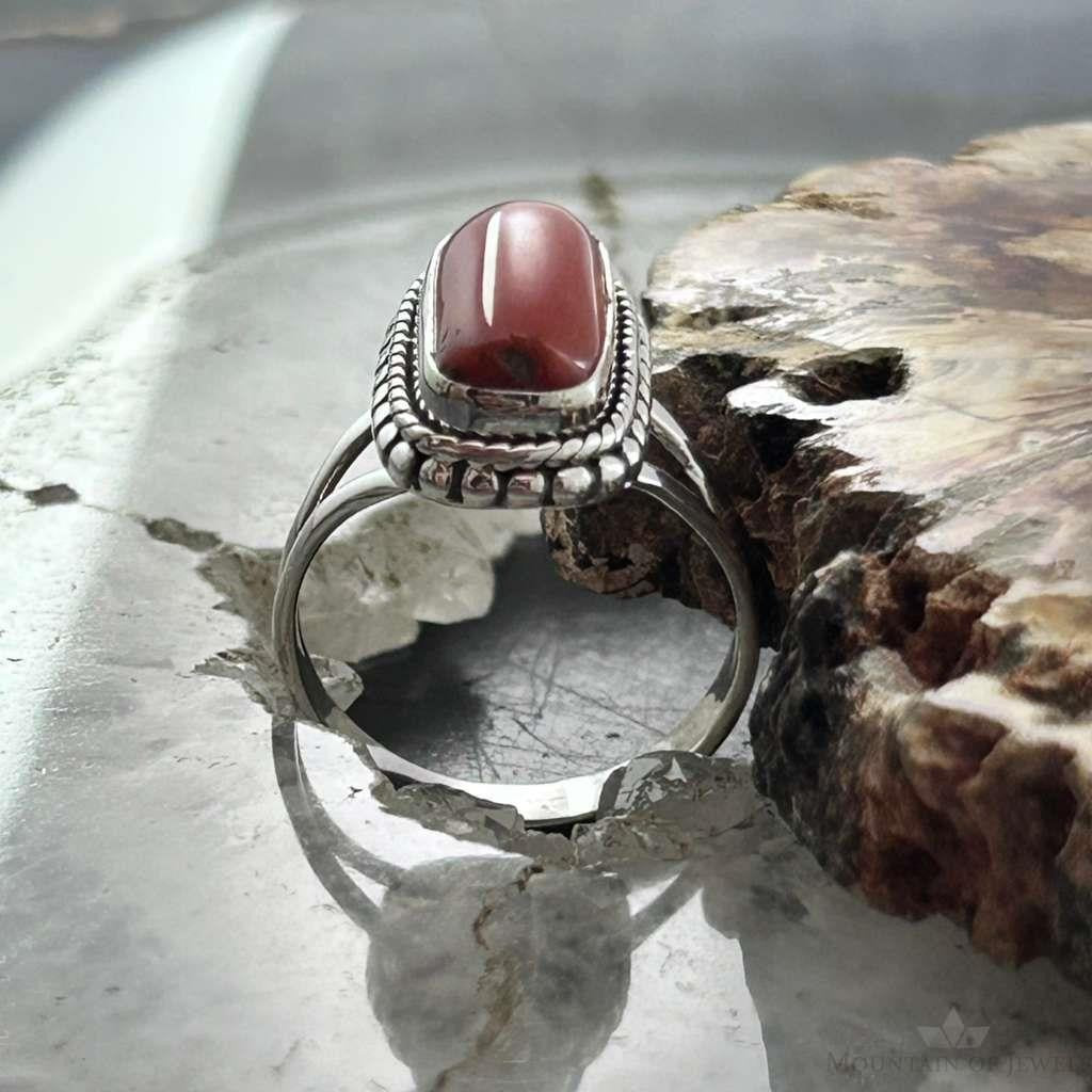 Sterling Silver Southwestern Style Coral Ring Size 7 For Women