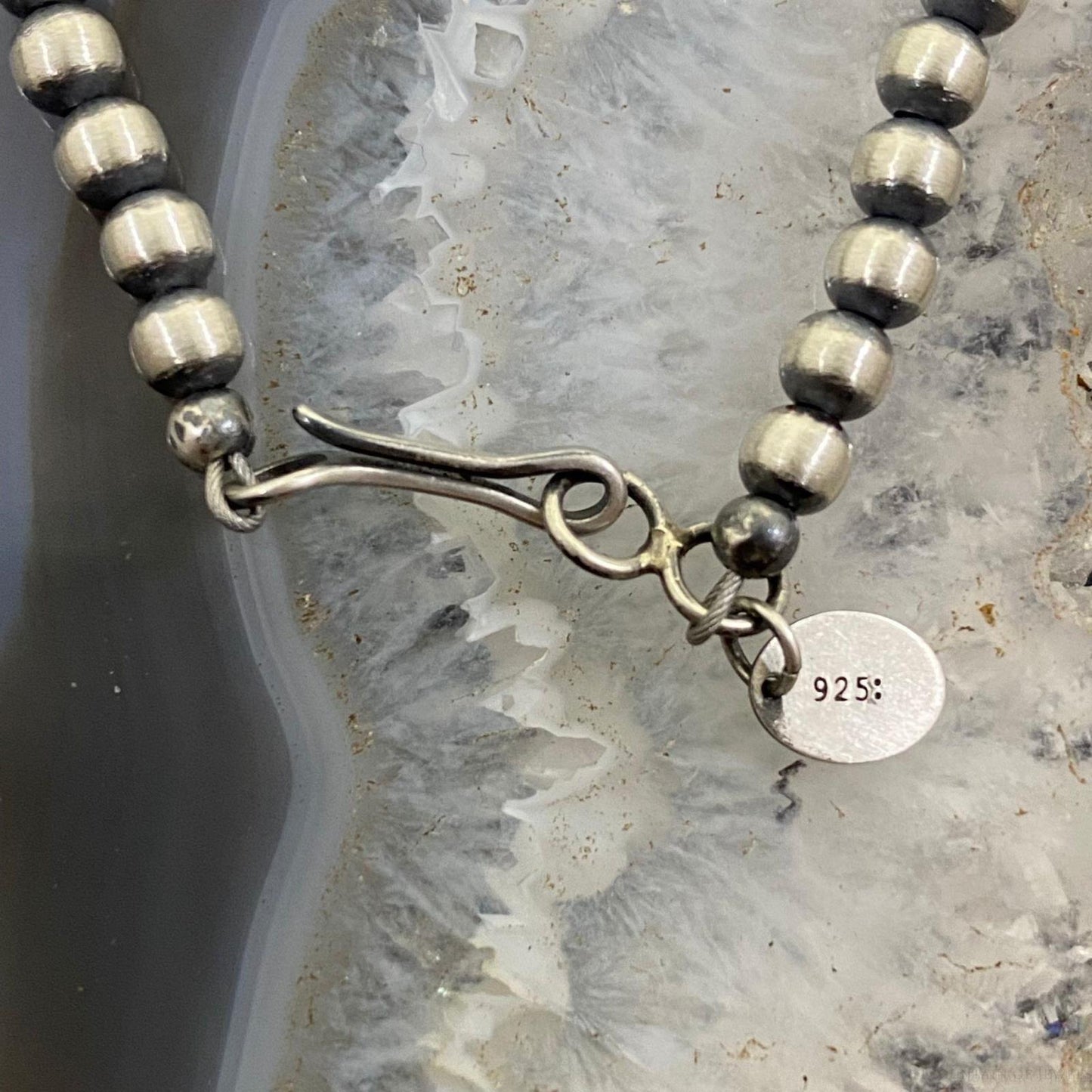 Navajo Pearl Beads 4 mm Sterling Silver Necklace Length 24" For Women