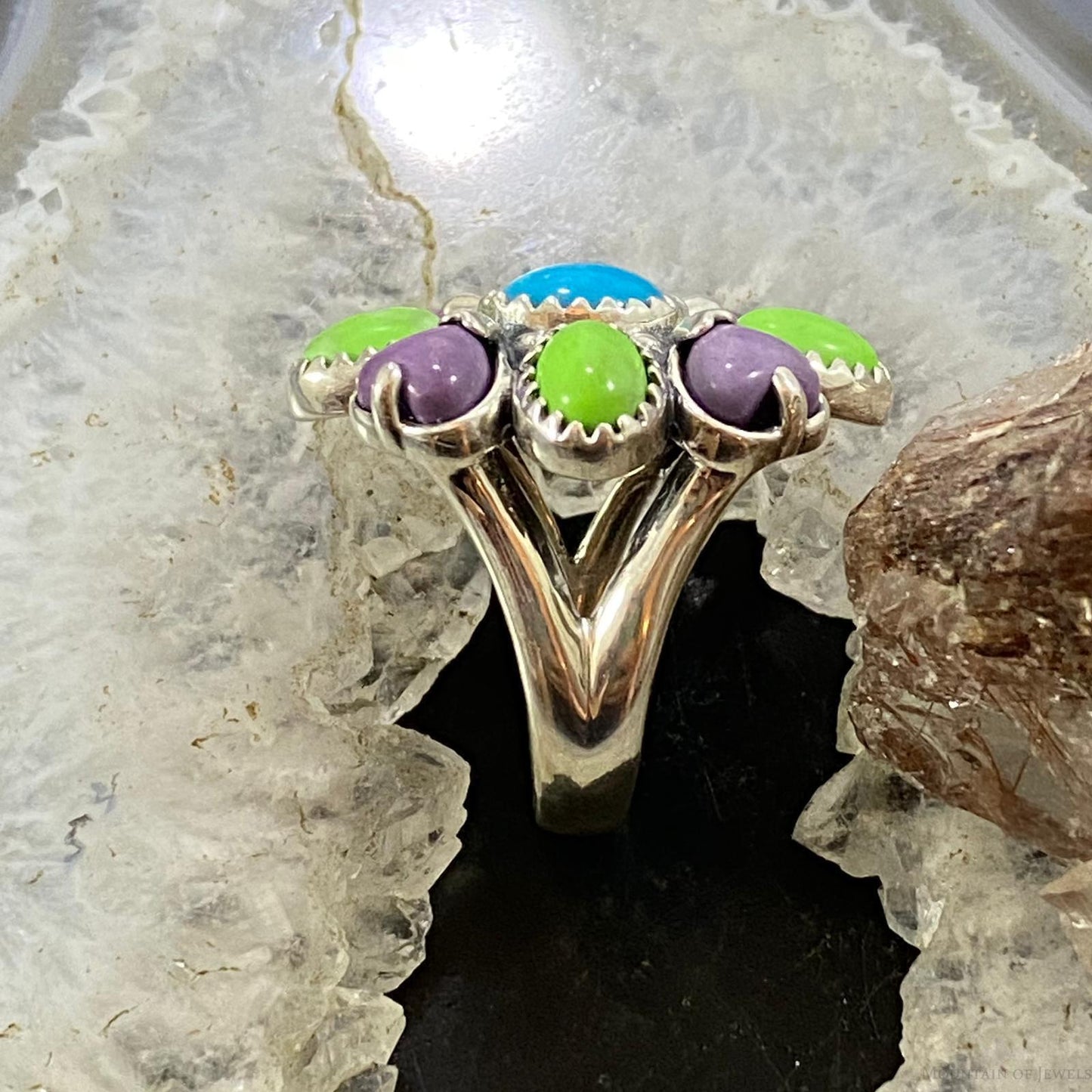 Carolyn Pollack Southwestern Style Sterling Silver Multistones Decorated Cluster Ring For Women