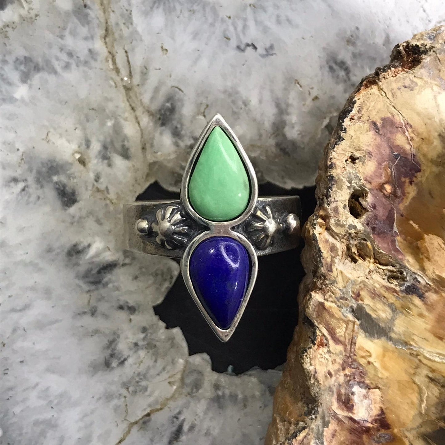 Carolyn Pollack Sterling Silver Pear Variscite and Lapis Ring Size 7 For Women