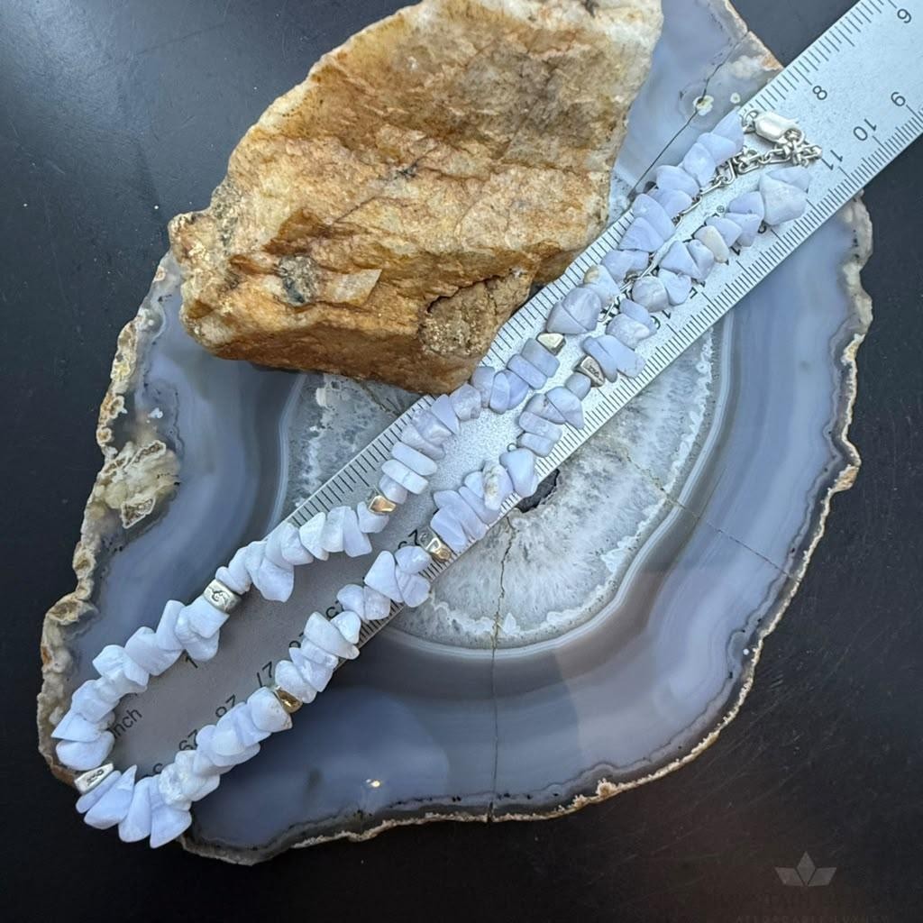 Carolyn Pollack Sterling Silver Natural Blue Lace Agate Bead 16"-19" Necklace For Women