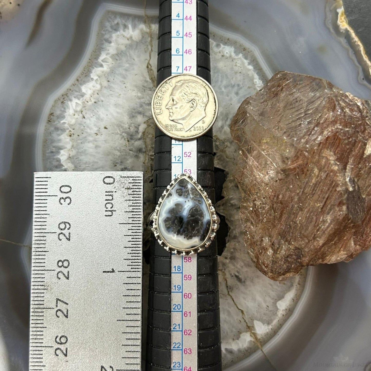 Sterling Silver Southwestern Style Teardrop Parral Dendritic Agate Ring Size 8 For Women