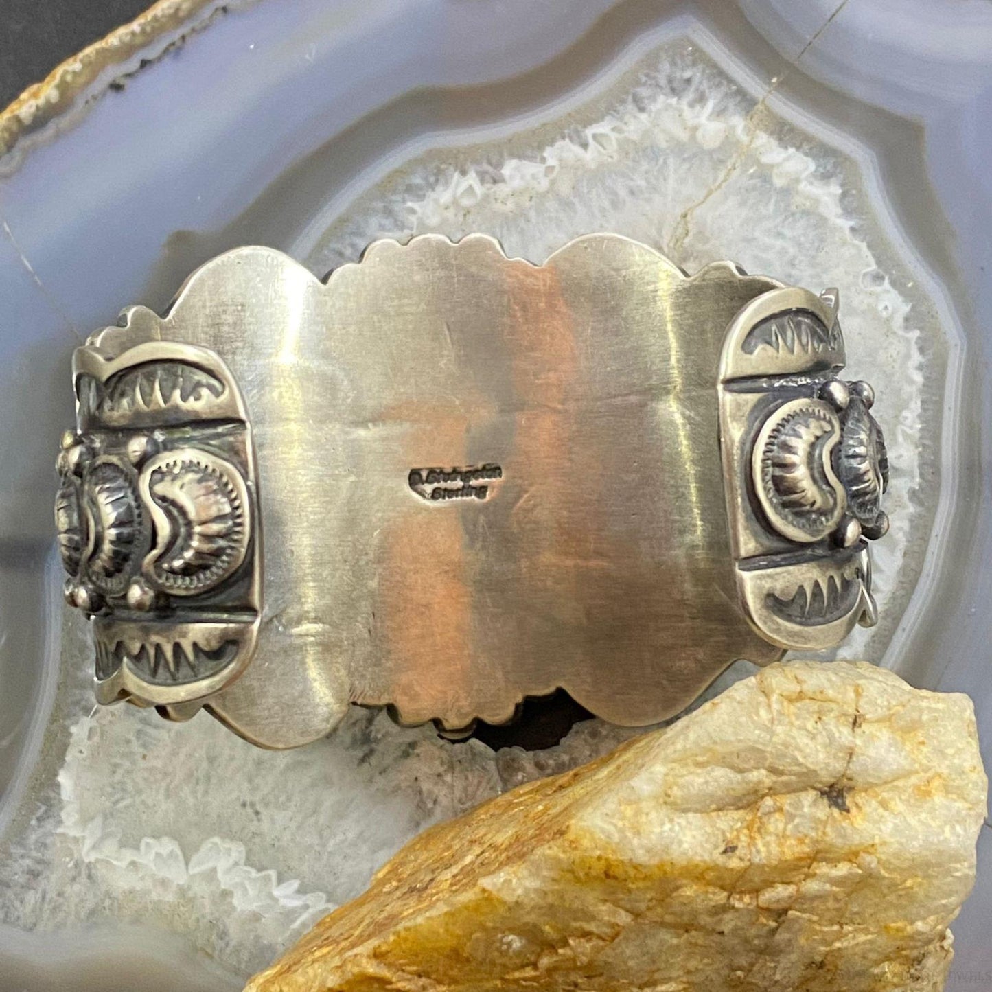 Paul Livingston Native American Sterling Silver Turquoise Decorated Bracelet For Women