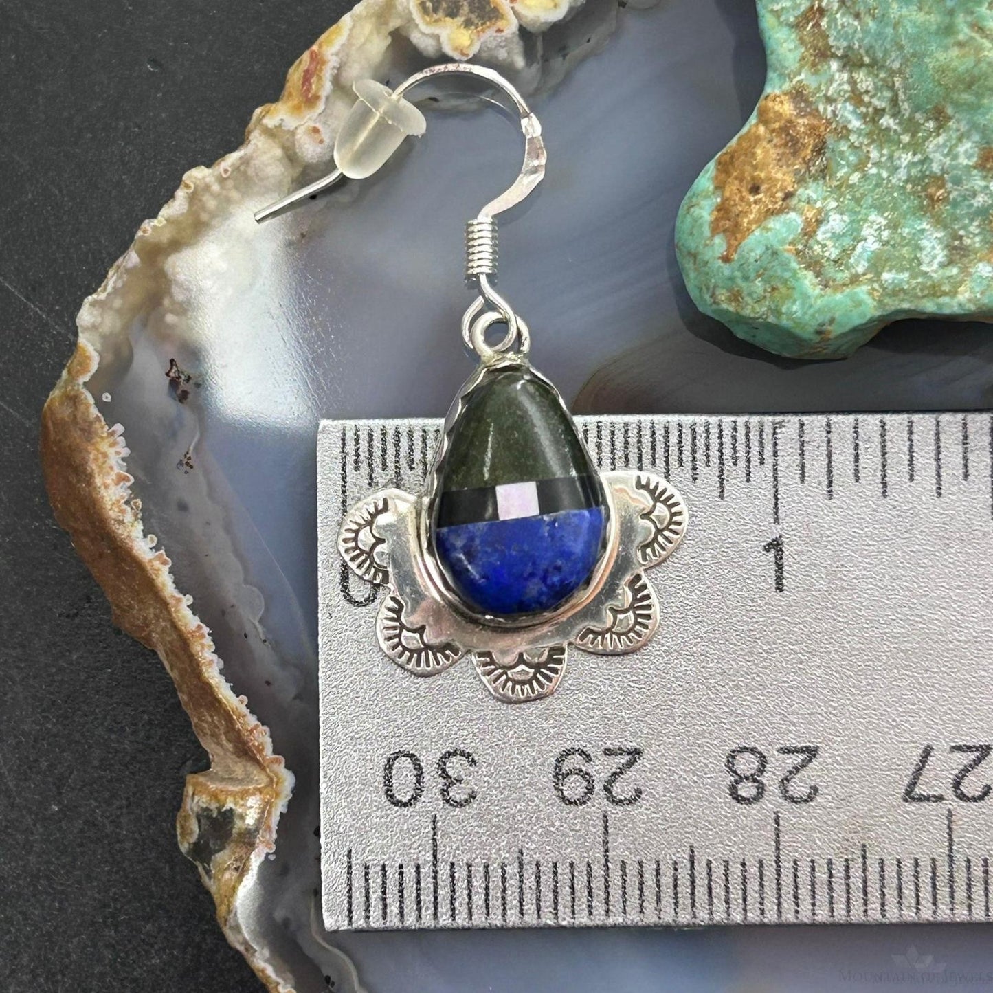 Clifton Aguilar Sterling Silver Teardrop Multistone Inlay Dangle Earrings For Women #1