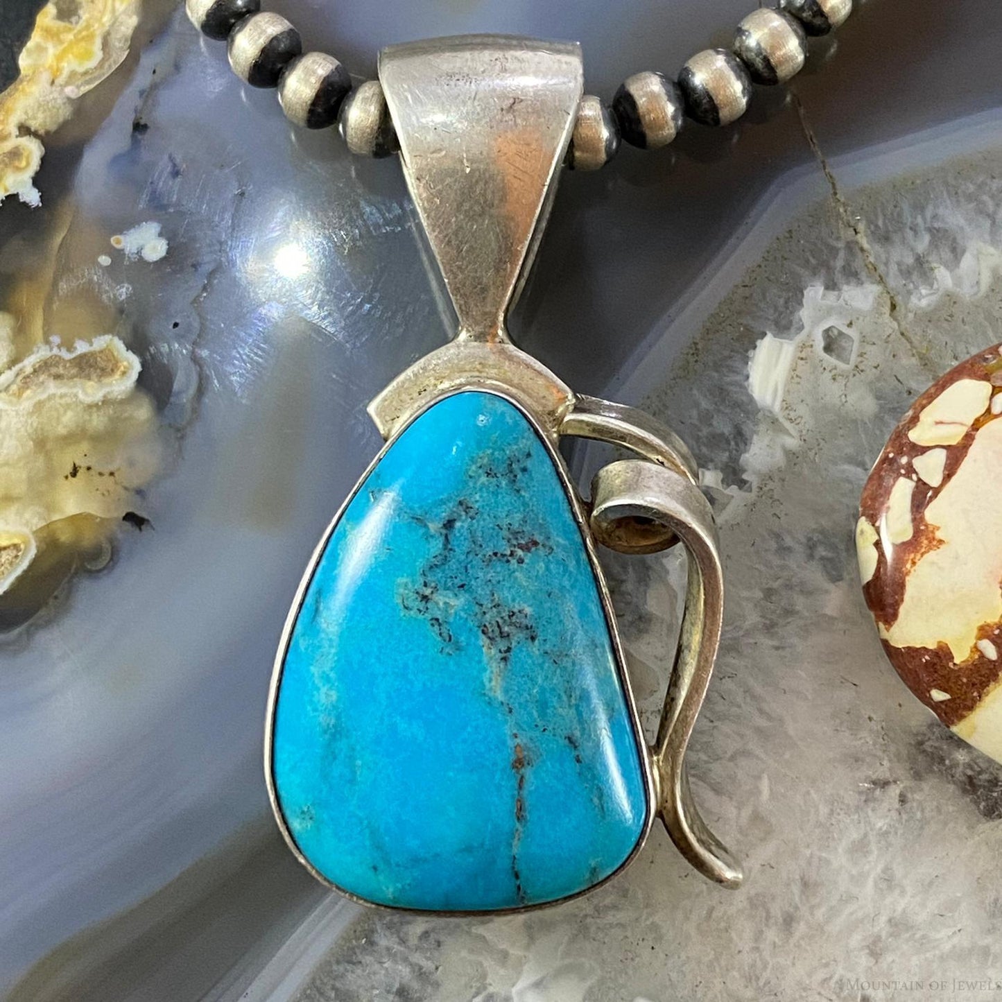 Gary G Sanchez Vintage Native American Sterling Turquoise Decorated Pendant