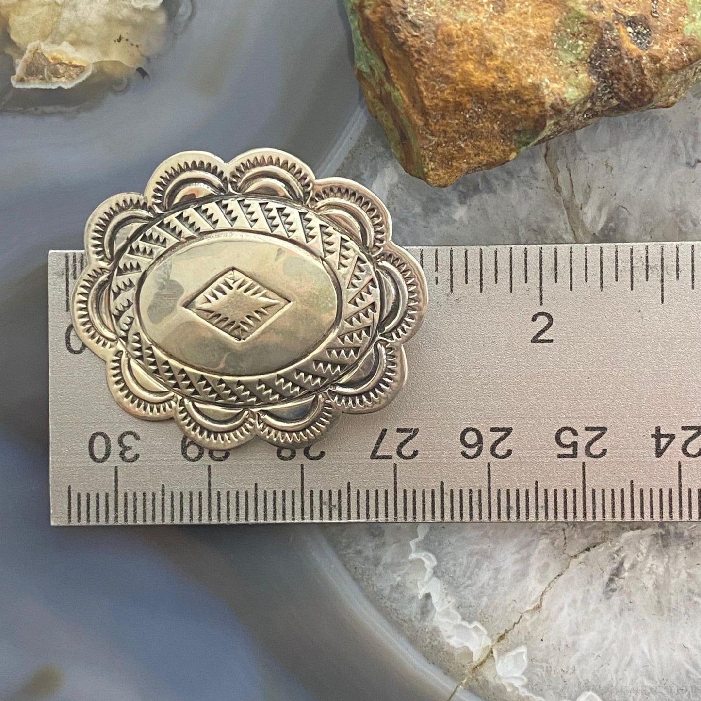I. Kee Vintage Native American Sterling Silver Stamped Stud Earrings For Women