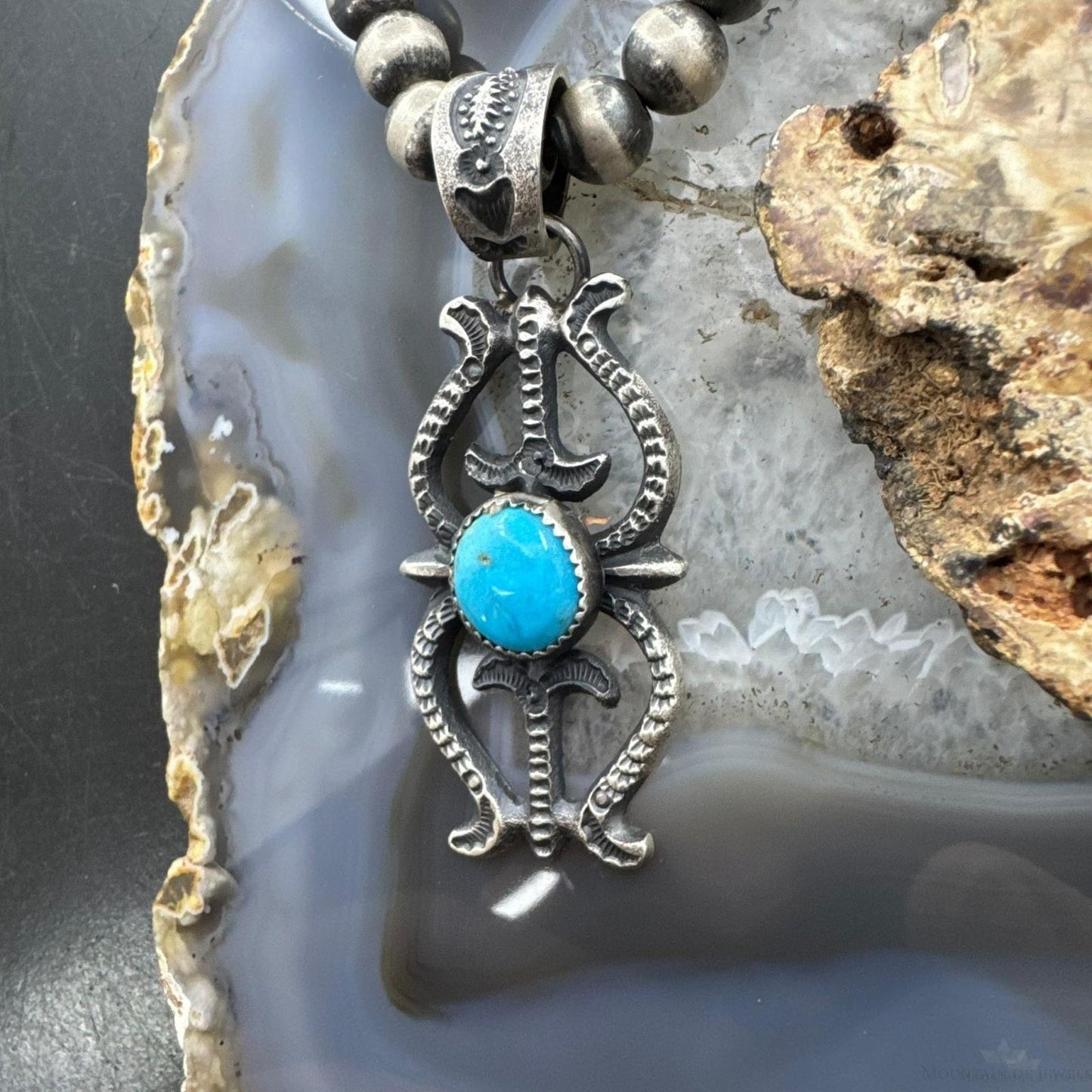 Eva & Linberg Billah Native American Sterling Silver Sandcast Turquoise Unisex Pendant