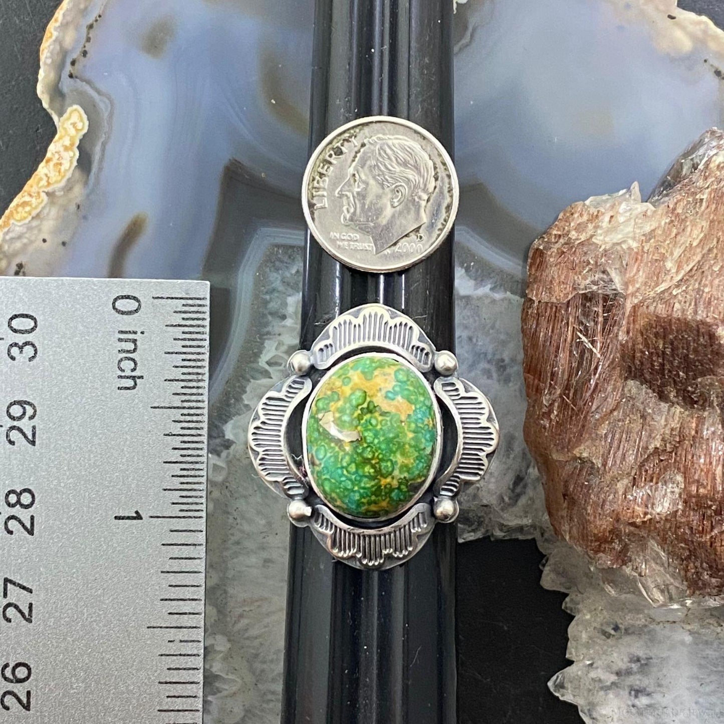 Gilbert Platero Native American Sterling Silver Oval Turquoise Ring Size 9