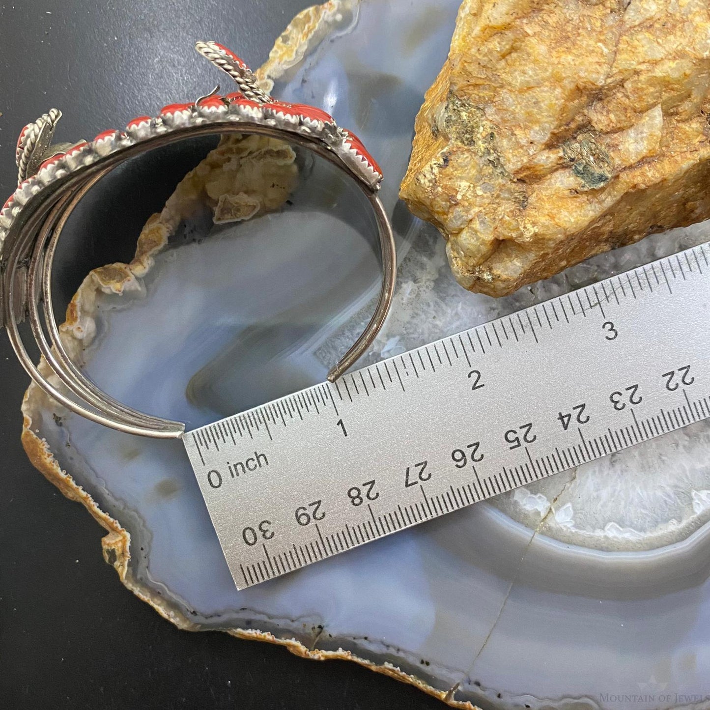 Vintage Signed Native American Sterling Silver Coral Watch Bracelet For Women