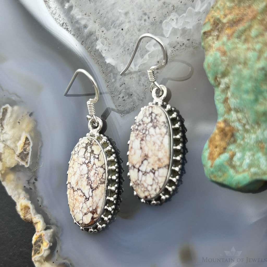 Sterling Silver Southwestern Style Oval Wild Horse Dangle Earrings For Women