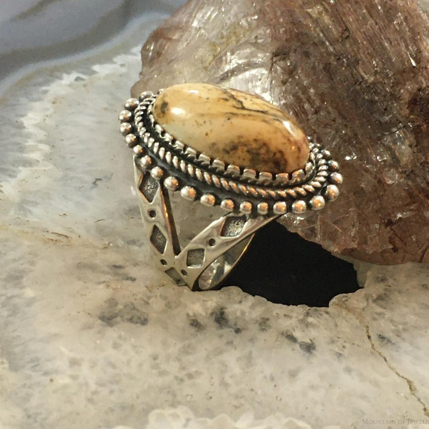 Carolyn Pollack Vintage Sterling Silver Oval Picture Jasper Decorated Ring For Women For Women