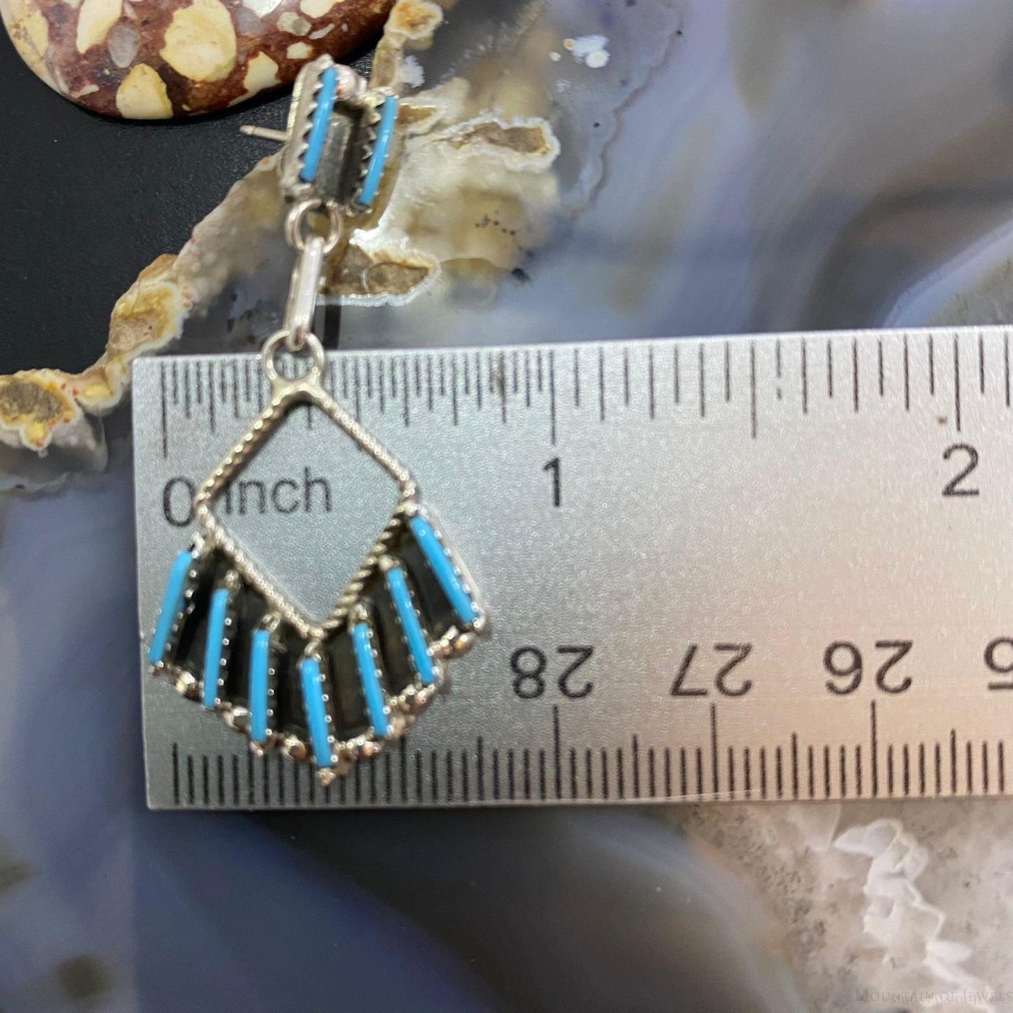 Davis Kaamasee Zuni Sterling Turquoise Needlepoint Dangle Earrings For Women