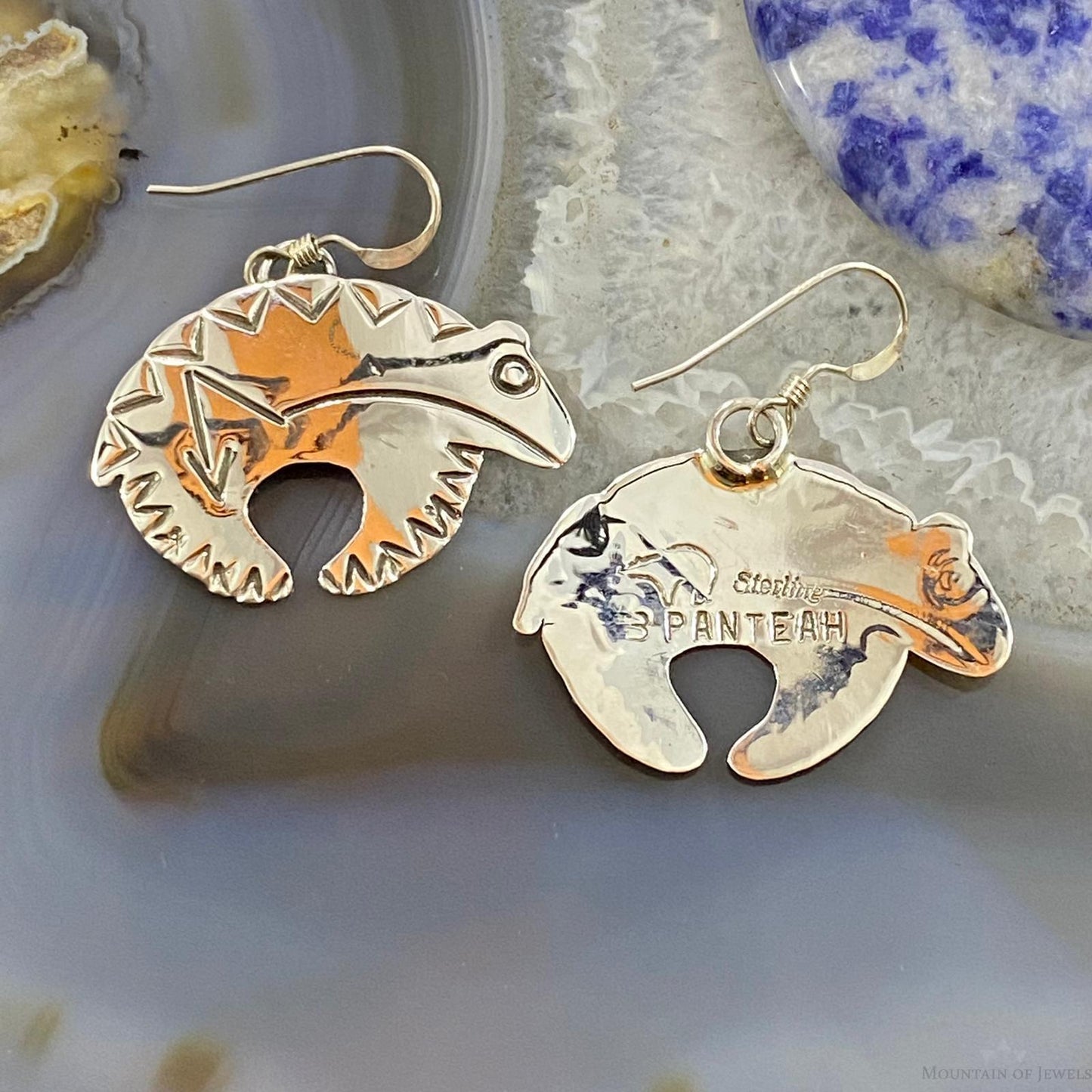 Brad Panteah Sterling Silver Stamped Fetish Bear Dangle Earrings For Women #1