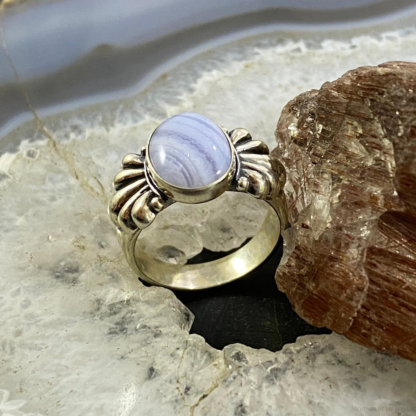 Carolyn Pollack Southwestern Style Sterling Silver Oval Blue Lace Agate Ring Sizes Variety