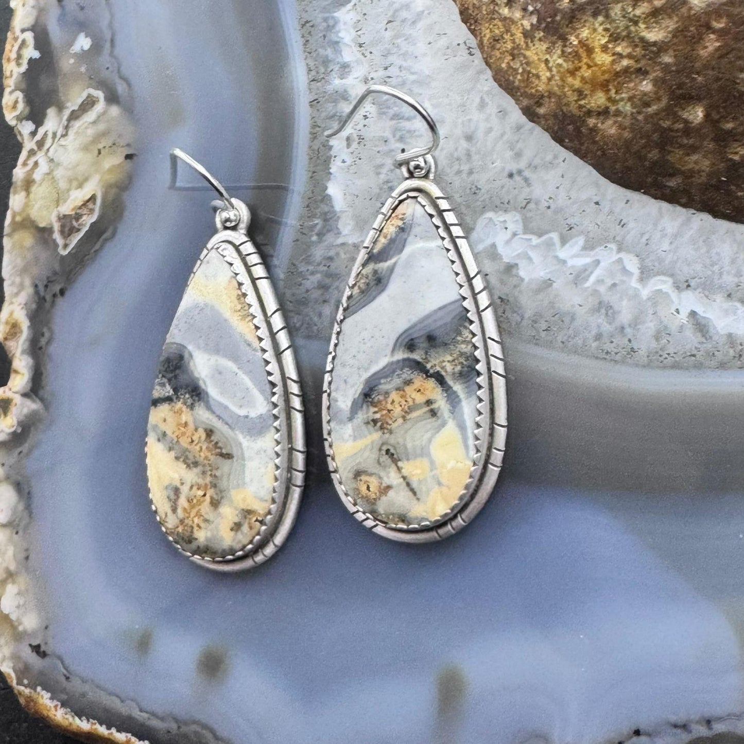 Sterling Silver Southwestern Style Teardrop Maligano Jasper Dangle Earrings For Women #3