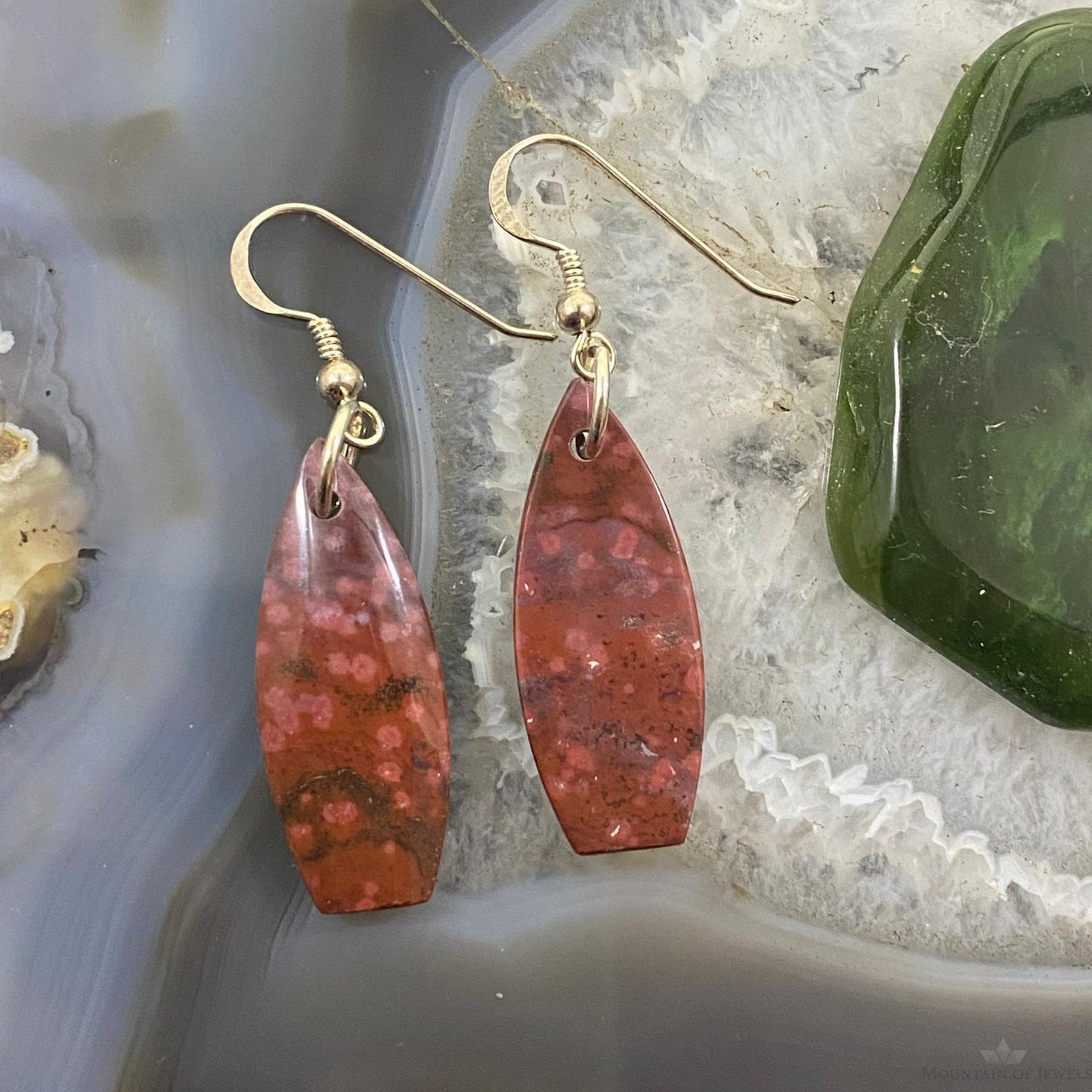 Sterling Silver Oblong River Jasper Slab Dangle Earrings For Women #137