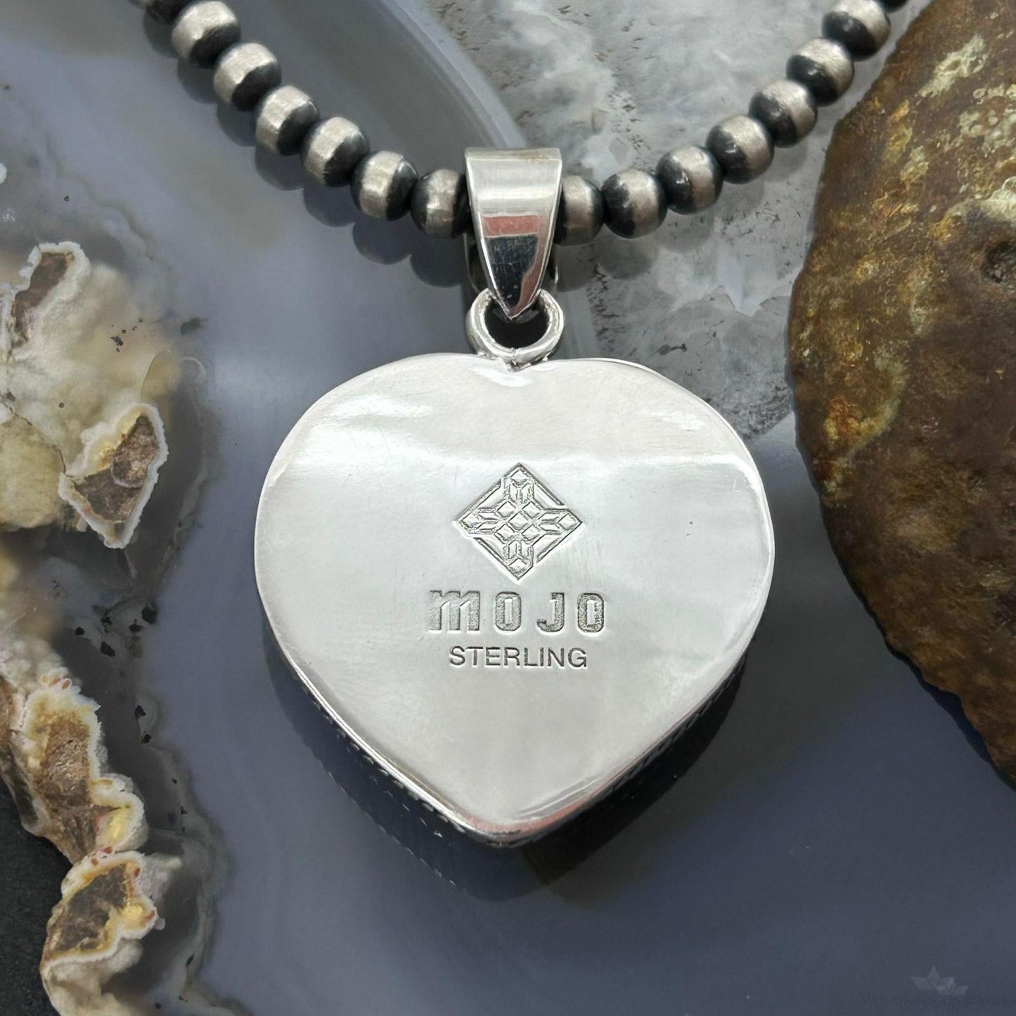 Sterling Silver Southwestern Style Rose Quartz Heart Pendant For Women #1