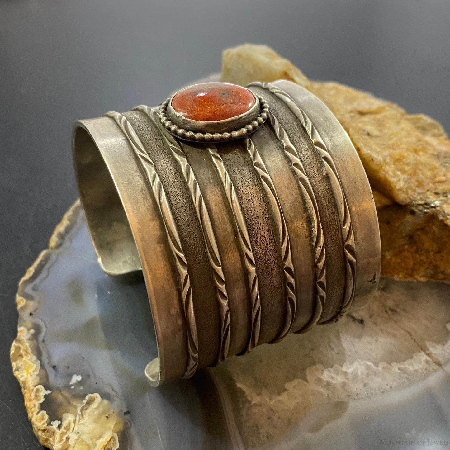 Tawney Cruz-Willie Sterling Silver Spiny Oyster Stamped Wide Bracelet For Women