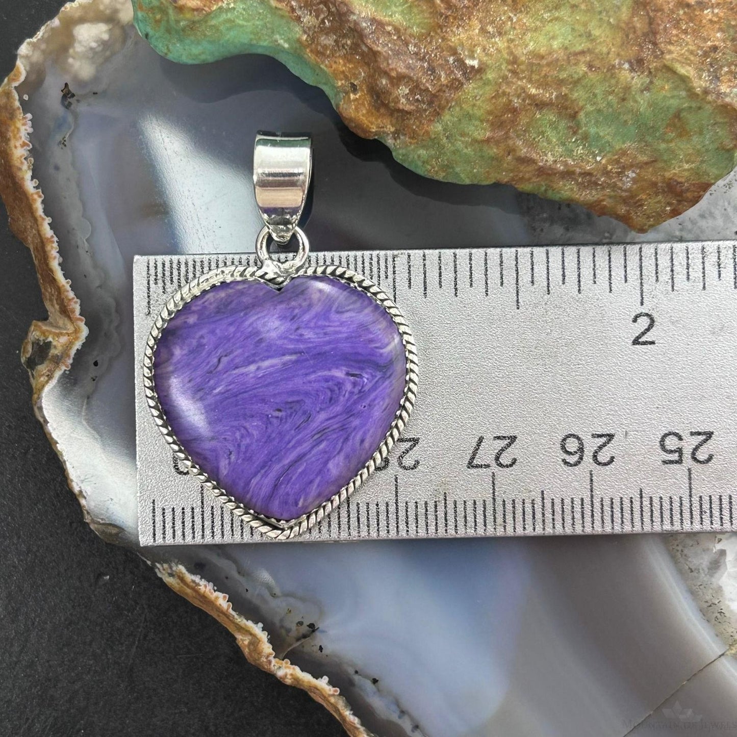 Sterling Silver Southwestern Style Charoite Heart Pendant For Women